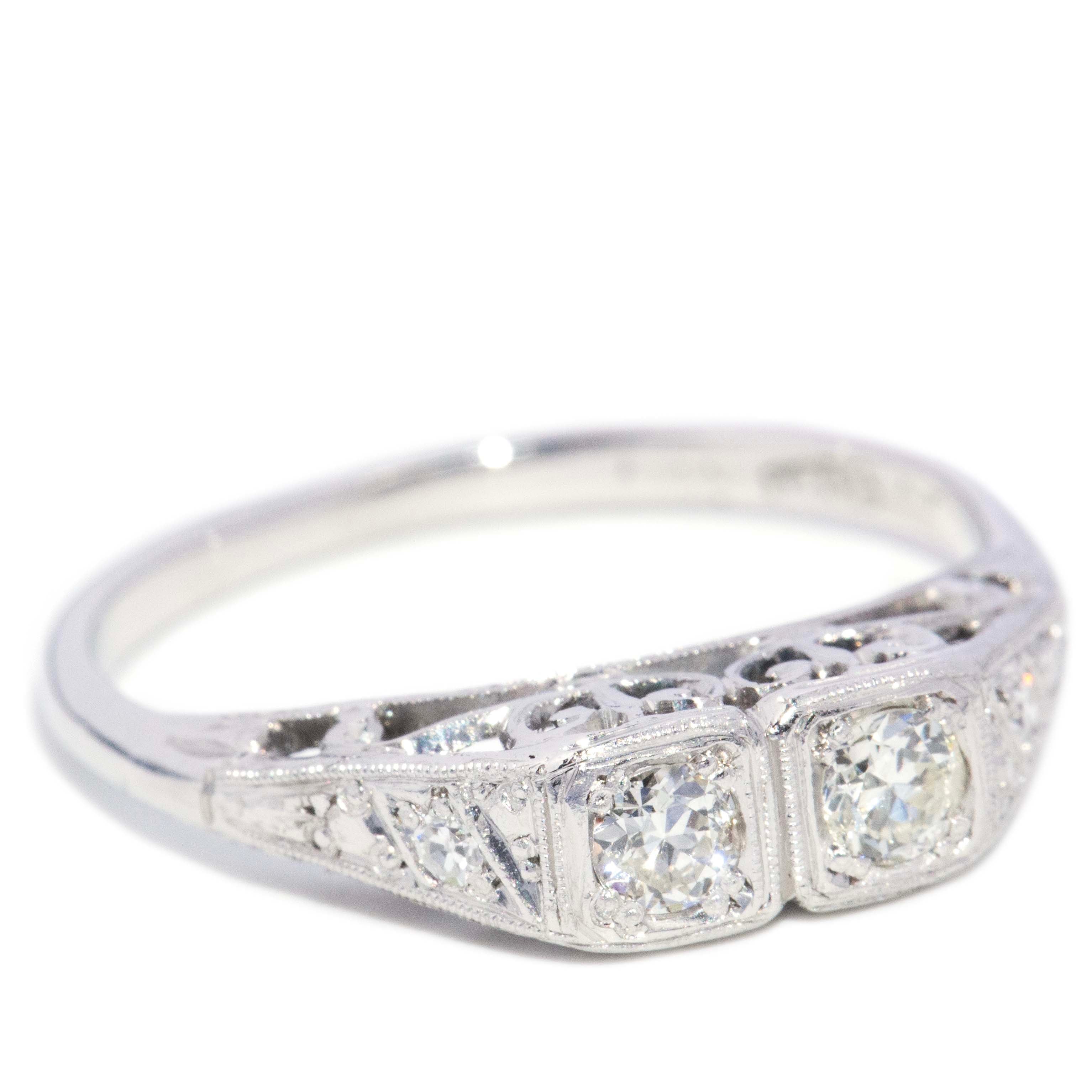 Lydia Twin Old Cut Diamond Filigree Ring 18K White Gold Rings Imperial Jewellery 