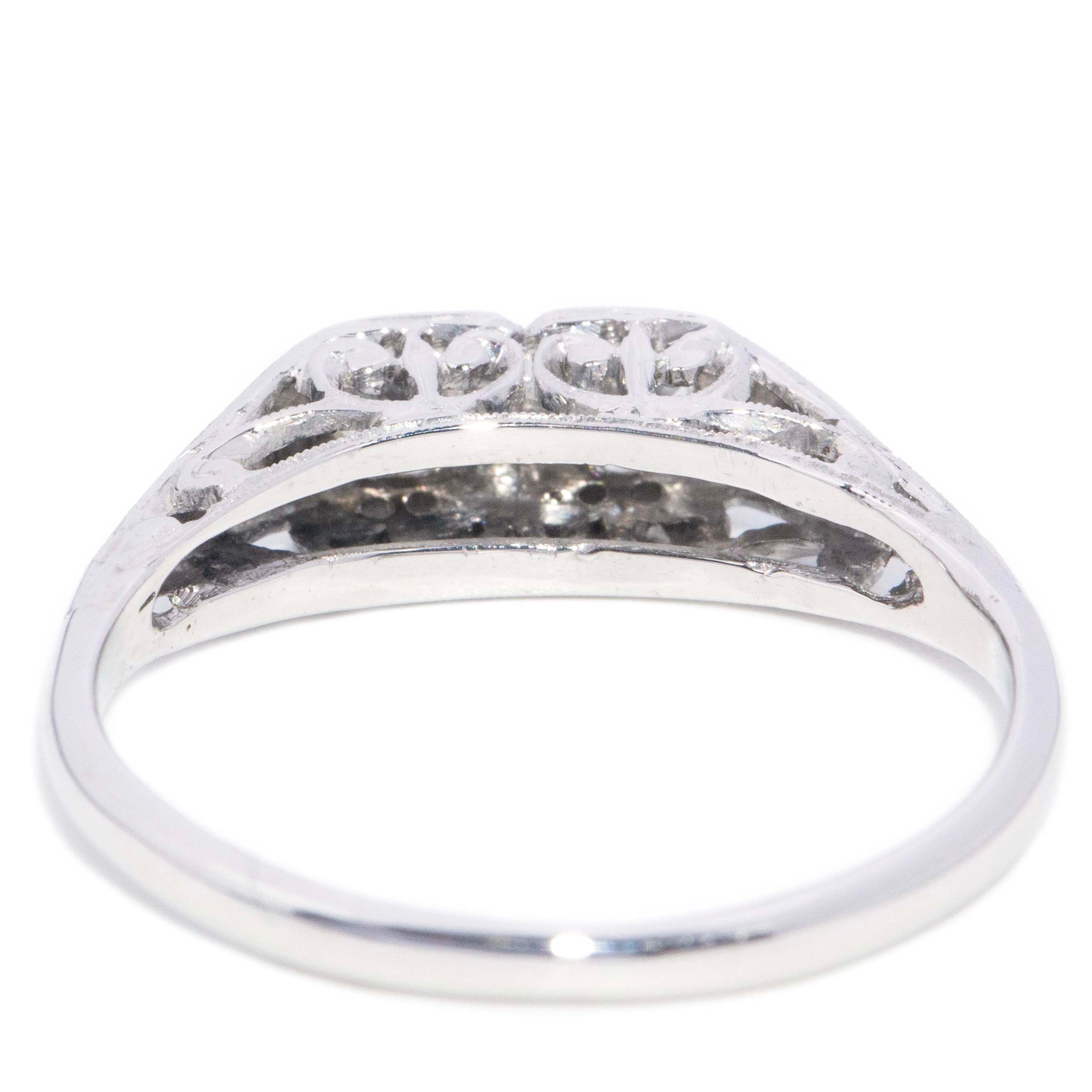 Lydia Twin Old Cut Diamond Filigree Ring 18K White Gold Rings Imperial Jewellery 