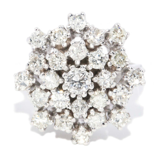 Lysander 1970s Starburst Diamond Cluster Ring 14K White Gold