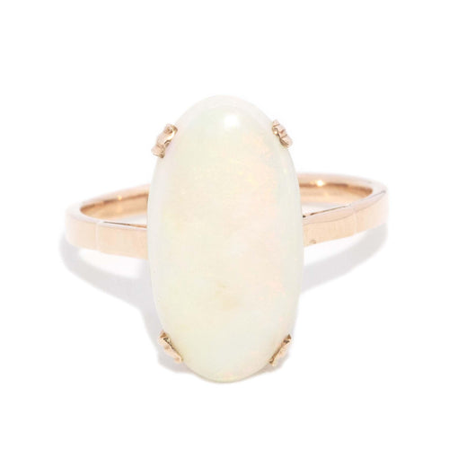 Mabel 1970s Solid Australian White Opal Ring 9K Yellow Gold