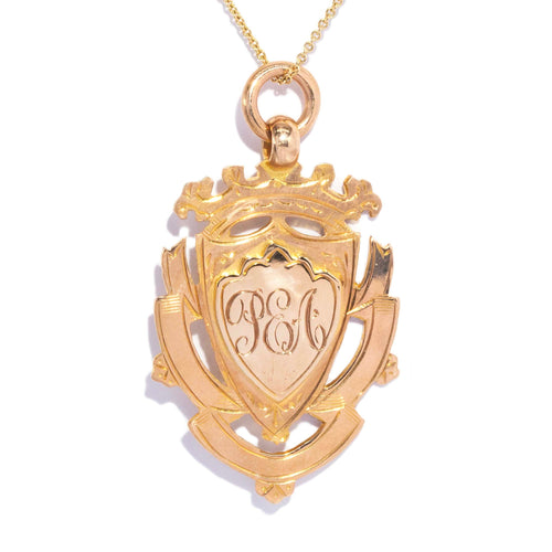Maelle Antique 1920s Medallion Shield Pendant 9K Yellow Gold