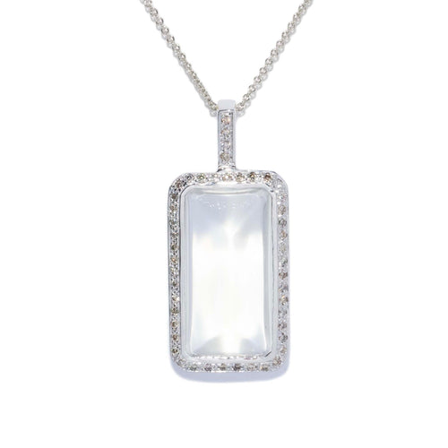 Mai 1960s Sugarloaf Moonstone Diamond Pendant 18K White Gold