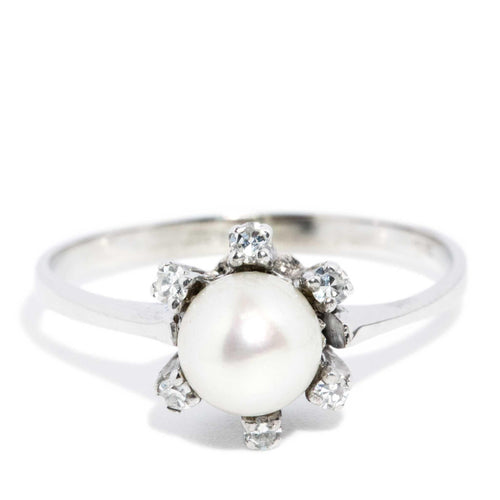 Maizie 1960s Akoya Pearl & Diamond Ring 14K White Gold