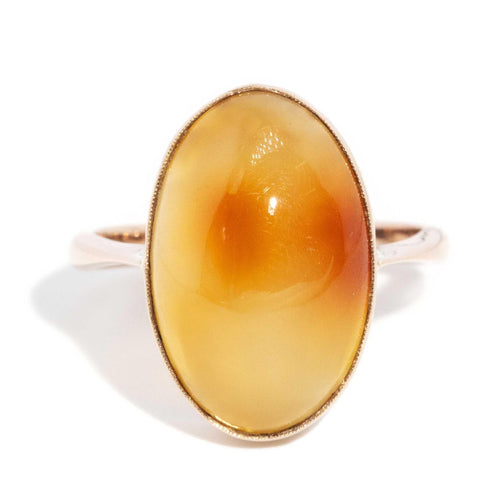 Maleah 1960s Mottled Oval Agate Cabochon Ring 9K Rose Gold