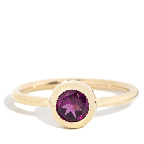 Maripose 1980s Rhodolite Solitaire Ring 9K Yellow Gold