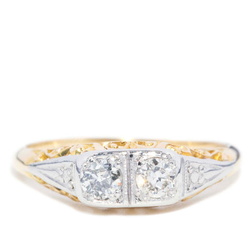 Marjorie 1940s Old Cut Diamond Ring 18K Two Tone Gold