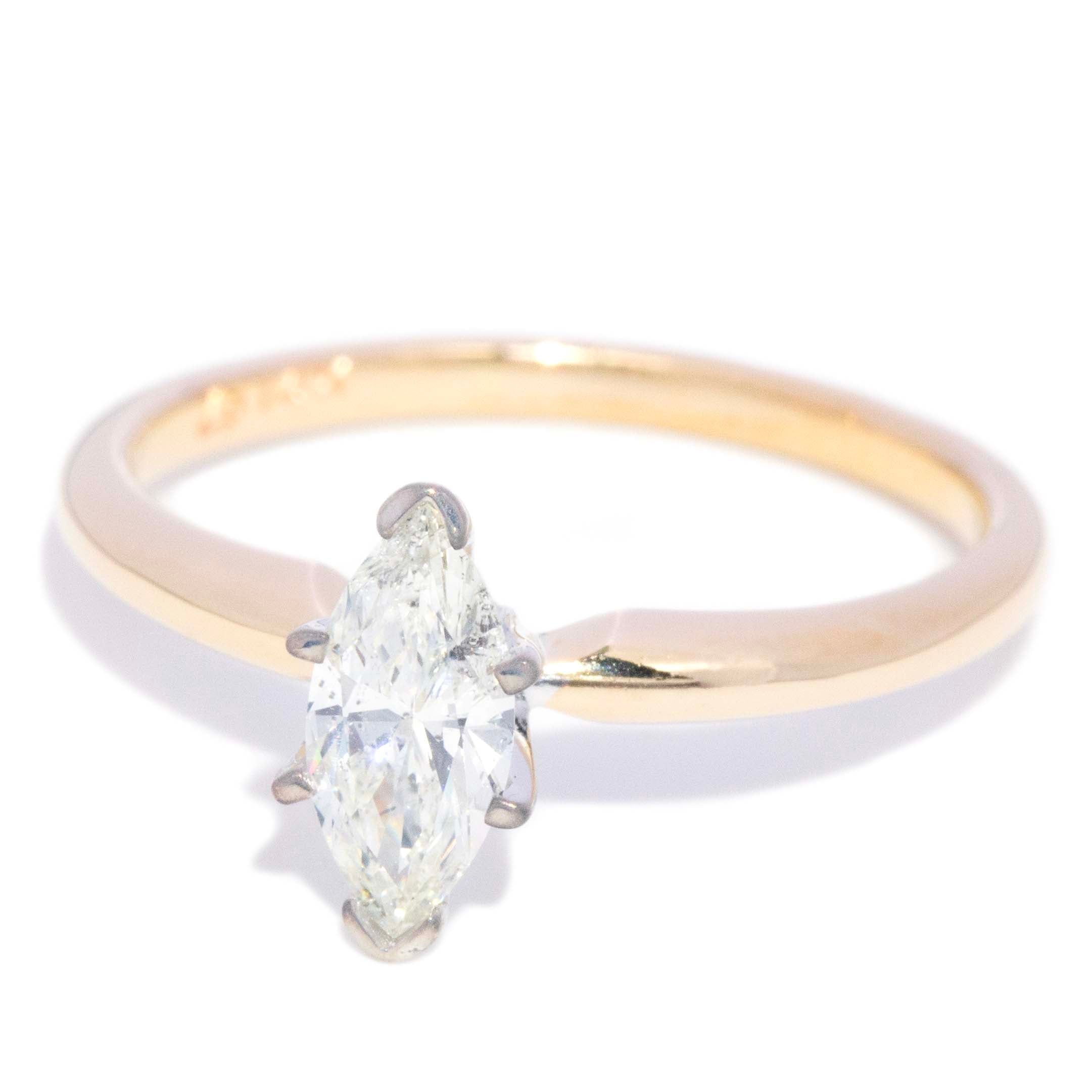 Marnie Marquise Cut Diamond Solitaire Ring 14K Two Tone Gold Rings Anthology Jewellers 