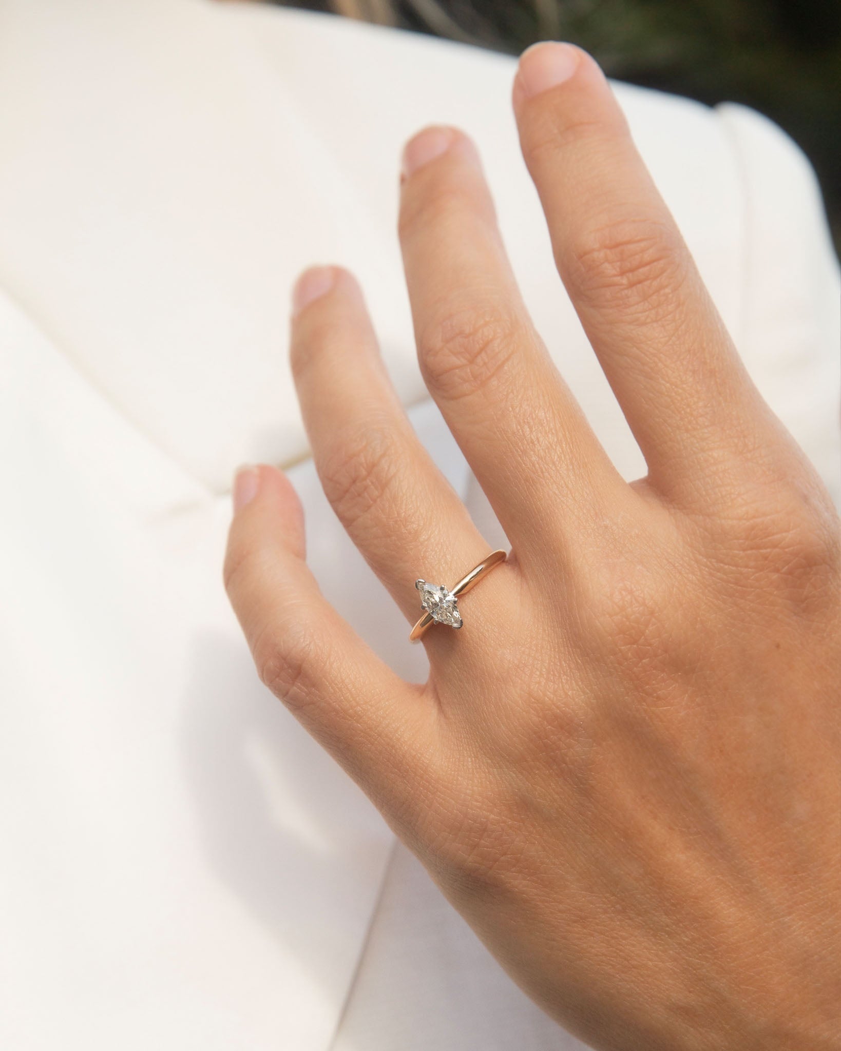 Marnie Marquise Cut Diamond Solitaire Ring 14K Two Tone Gold Rings Anthology Jewellers 