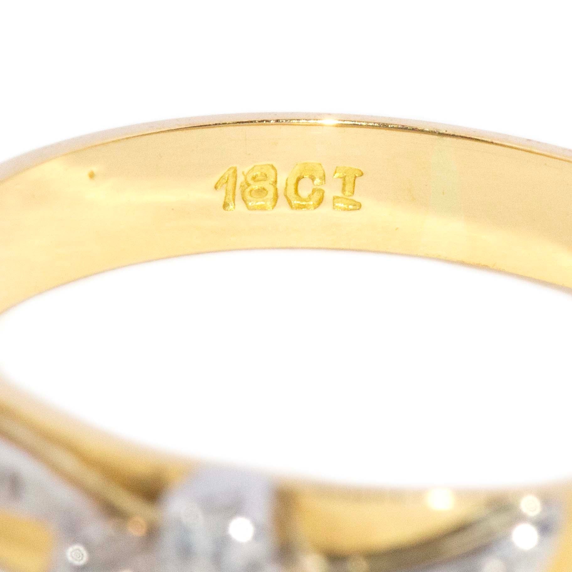 Marnie Vintage Circa 1980s Diamond Ribbon Top Flat Band Ring 18ct Two Tone Gold Rings Imperial Jewellery 