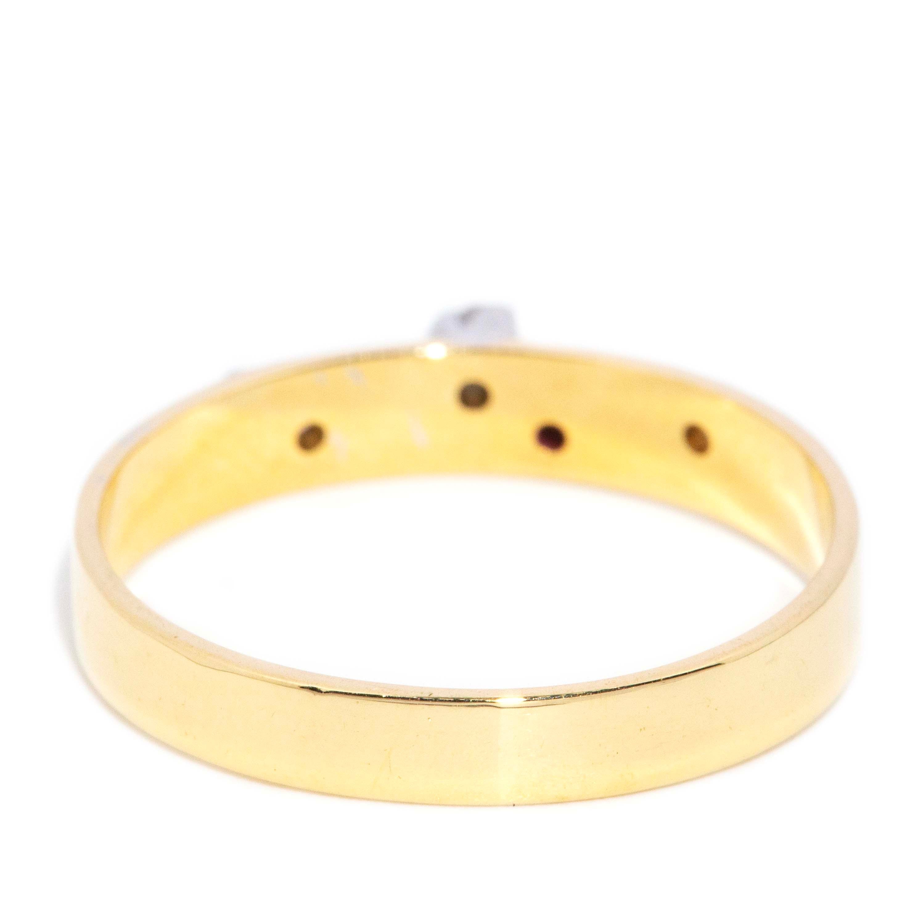 Marnie Vintage Circa 1980s Diamond Ribbon Top Flat Band Ring 18ct Two Tone Gold Rings Imperial Jewellery 