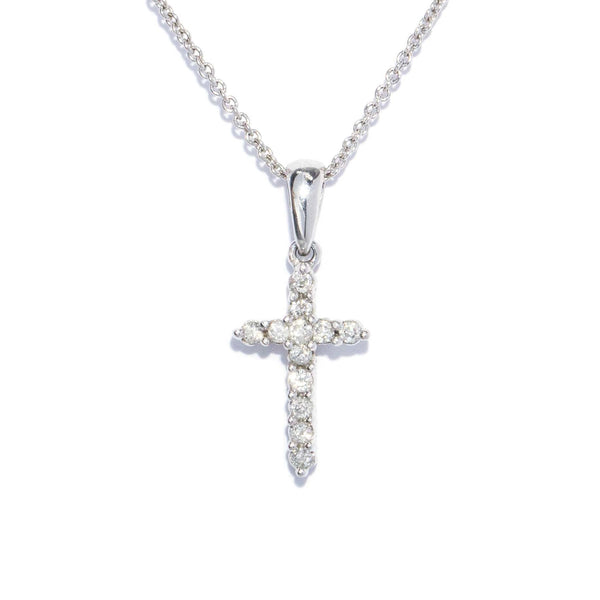 Mary Petite Diamond Cross Pendant 9ct White Gold Pendants/Necklaces Imperial Jewellery 