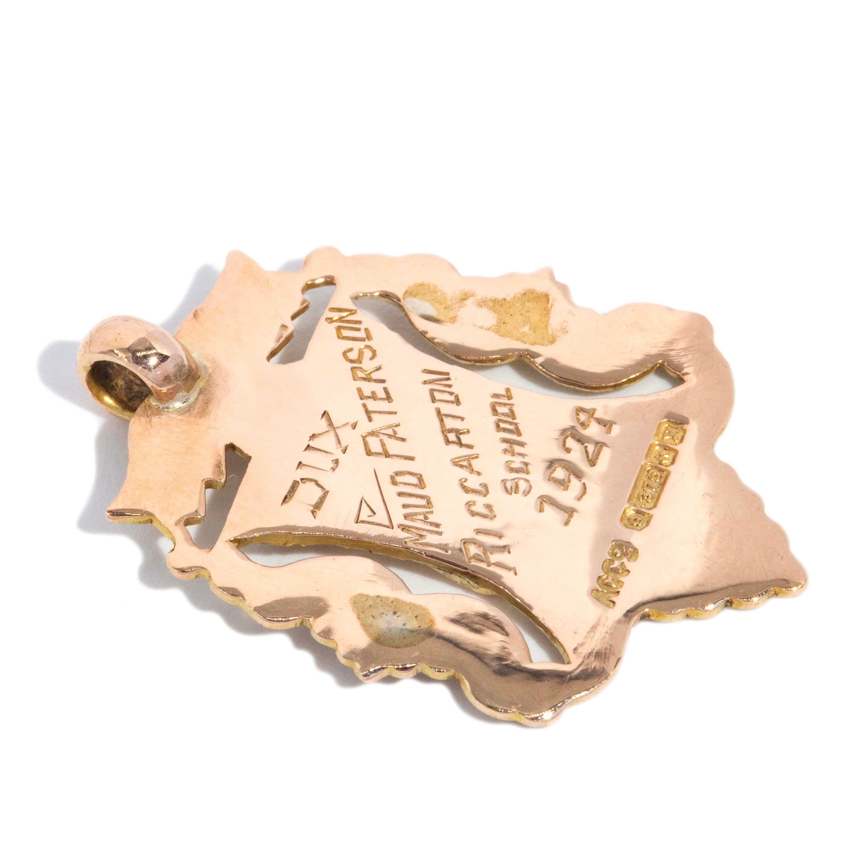 Maud 1924 Engraved & Hallmarked Medallion Shield Award Pendant 9ct Yellow Gold Pendants/Necklaces Imperial Jewellery 