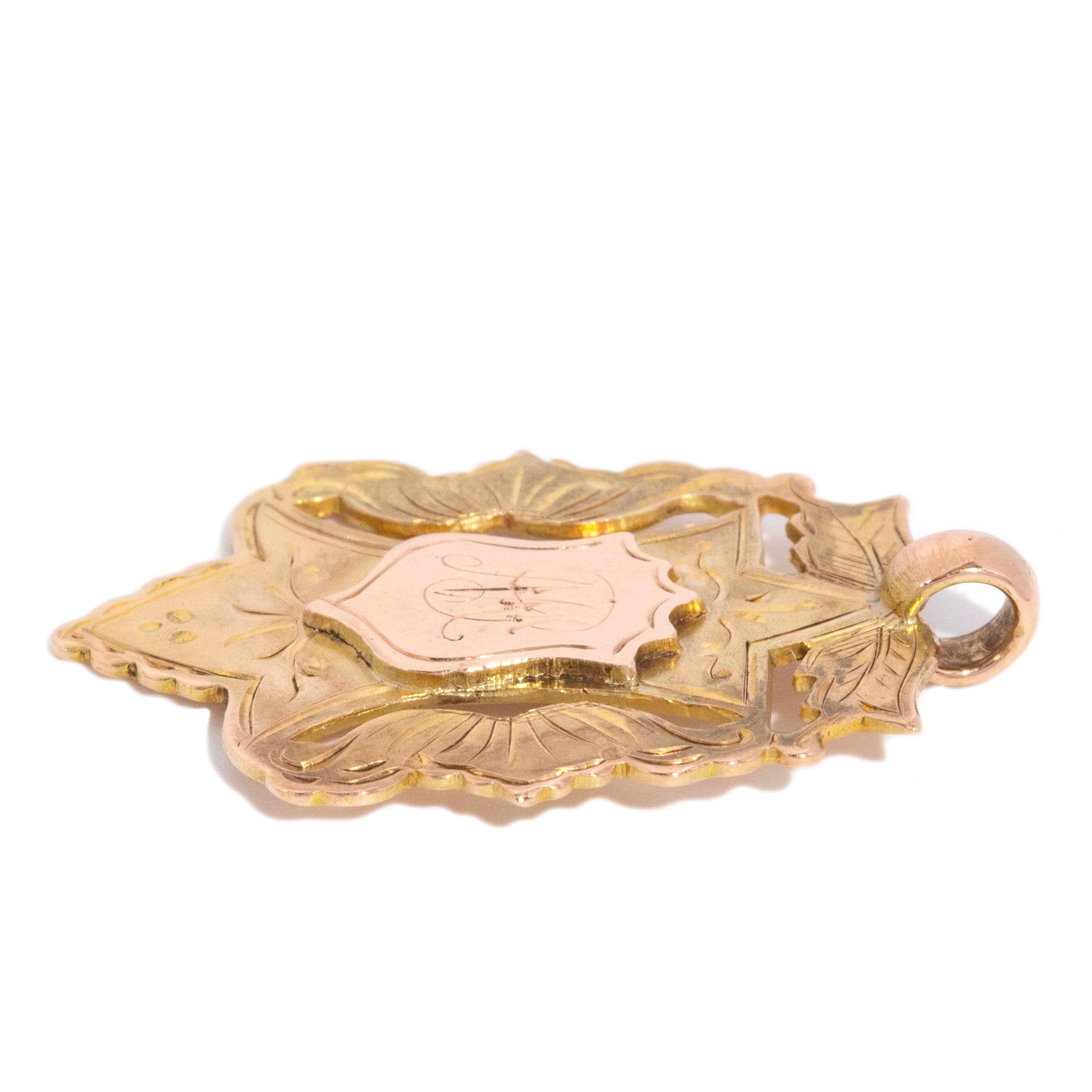 Maud 1924 Engraved & Hallmarked Medallion Shield Award Pendant 9ct Yellow Gold Pendants/Necklaces Imperial Jewellery 