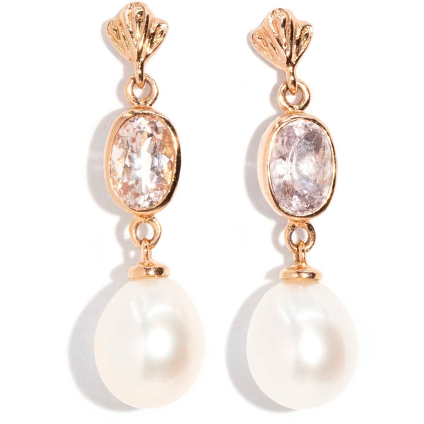 Maude Morganite & Pearl Drop Earrings 9ct Rose Gold Earrings Imperial Jewellery 