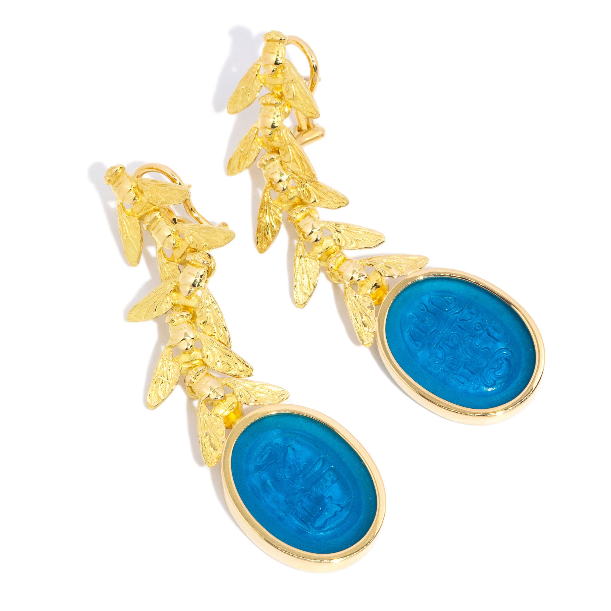Meritra Fly Intaglio Drop Earrings 18K Gold | Tony White
