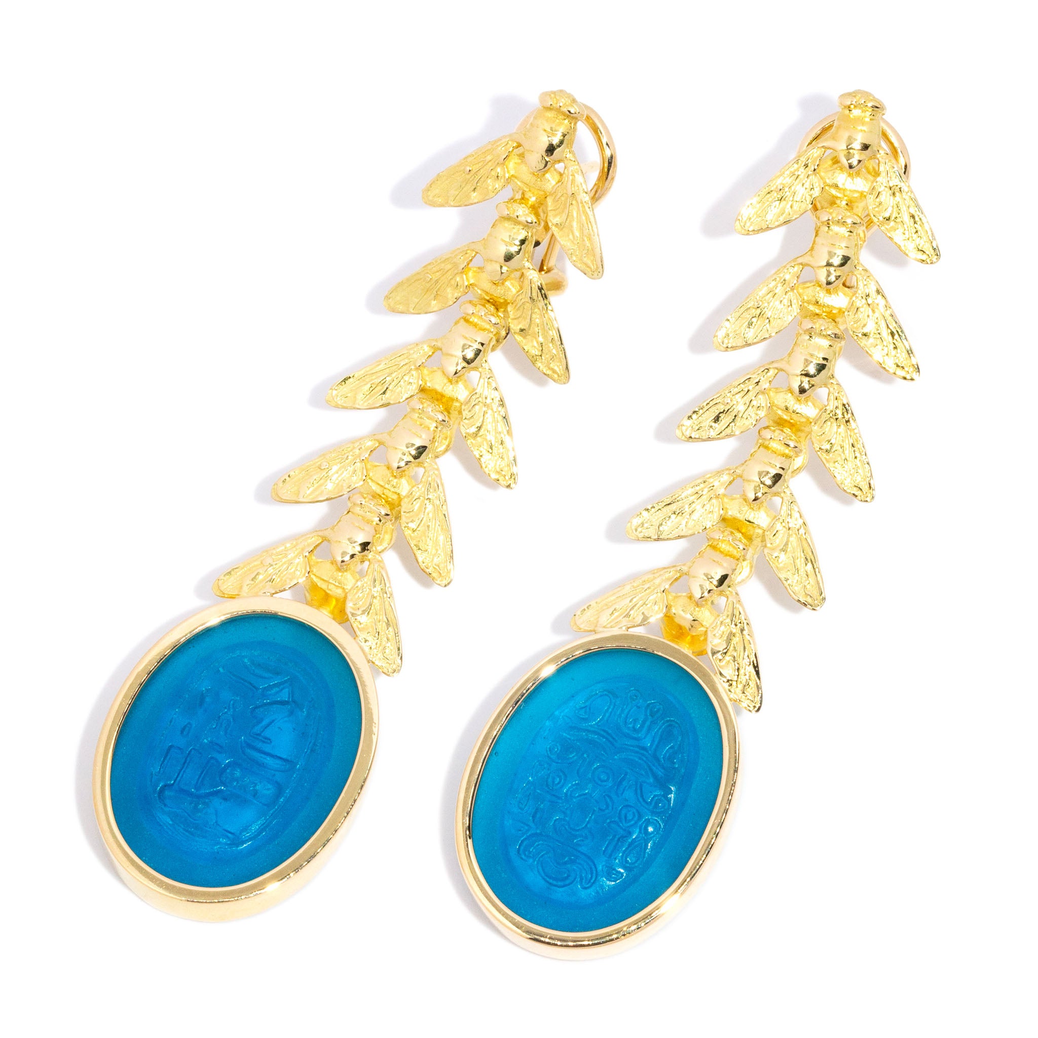Meritra Fly Intaglio Drop Earrings 18K Gold | Tony White