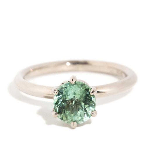 Midori Bluish Green Tourmaline Solitaire Ring 18K White Gold