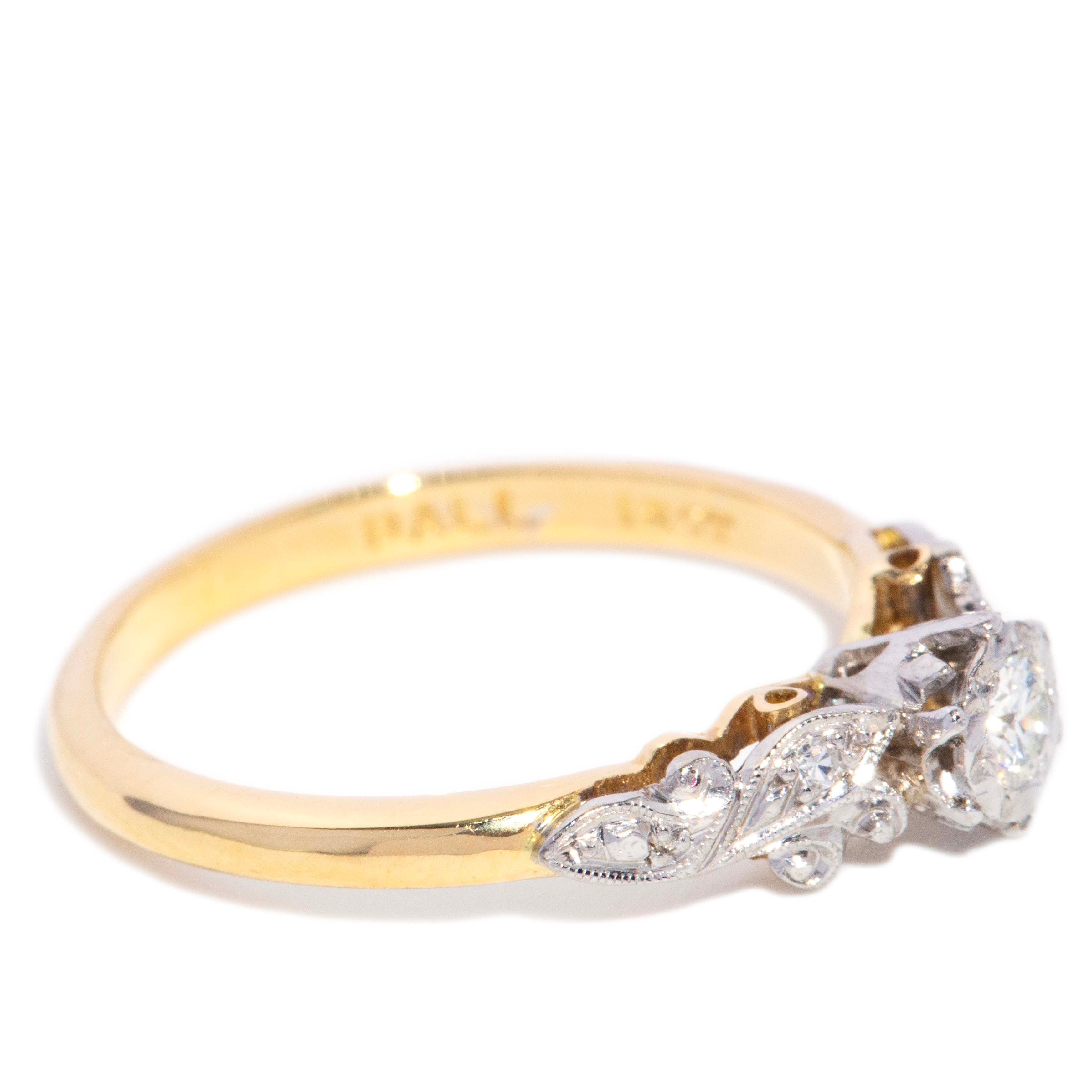Mina 1950s Diamond Foliate Trilogy Ring 18K Two Tone Gold Rings Anthology Jewellers 