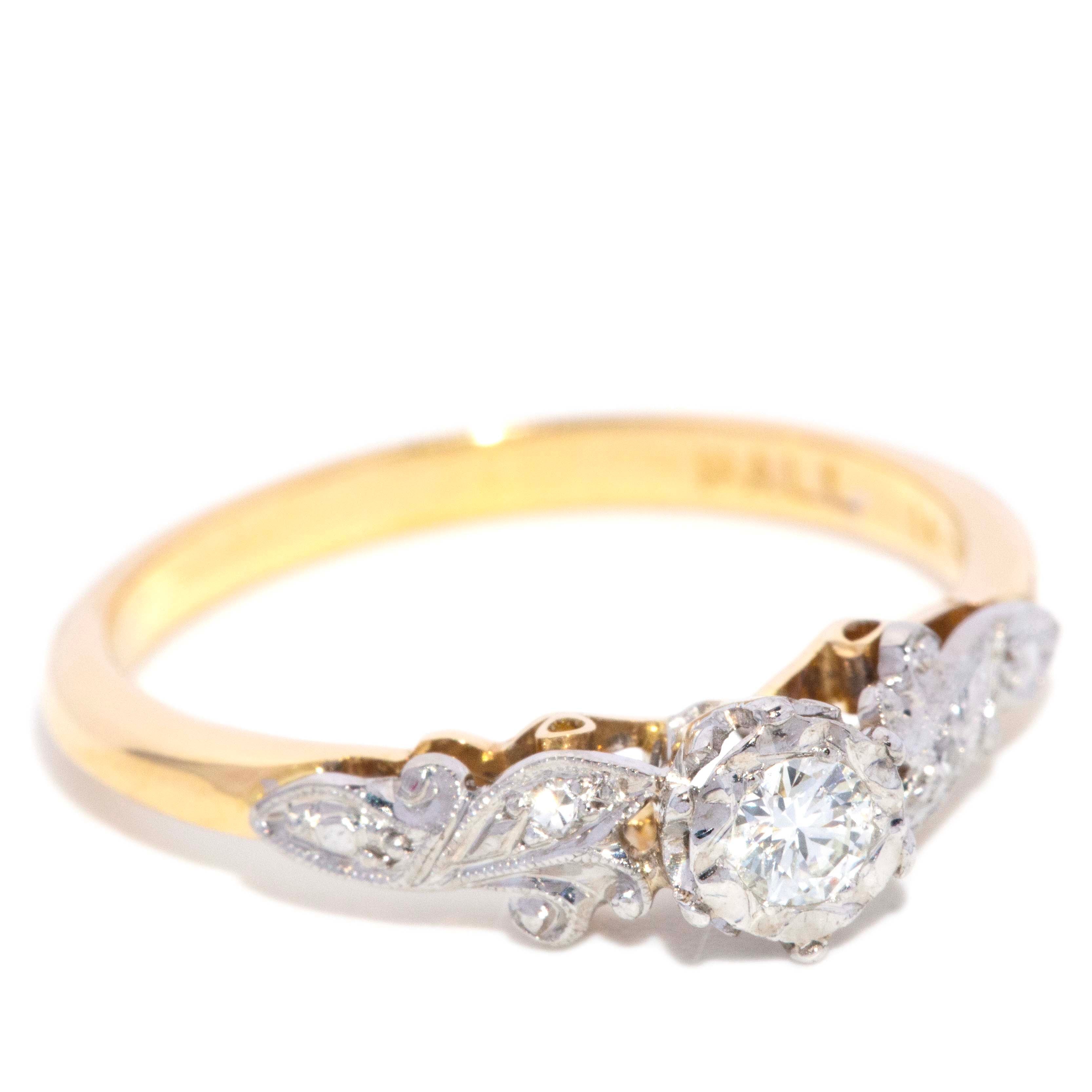Mina 1950s Diamond Foliate Trilogy Ring 18K Two Tone Gold Rings Anthology Jewellers 