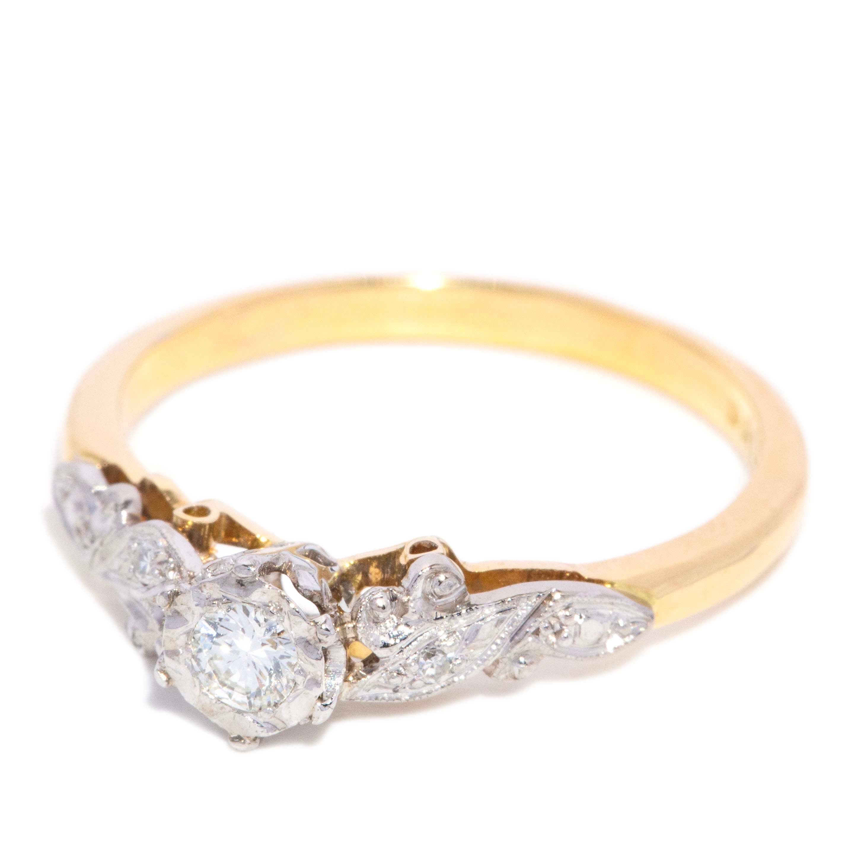 Mina 1950s Diamond Foliate Trilogy Ring 18K Two Tone Gold Rings Anthology Jewellers 