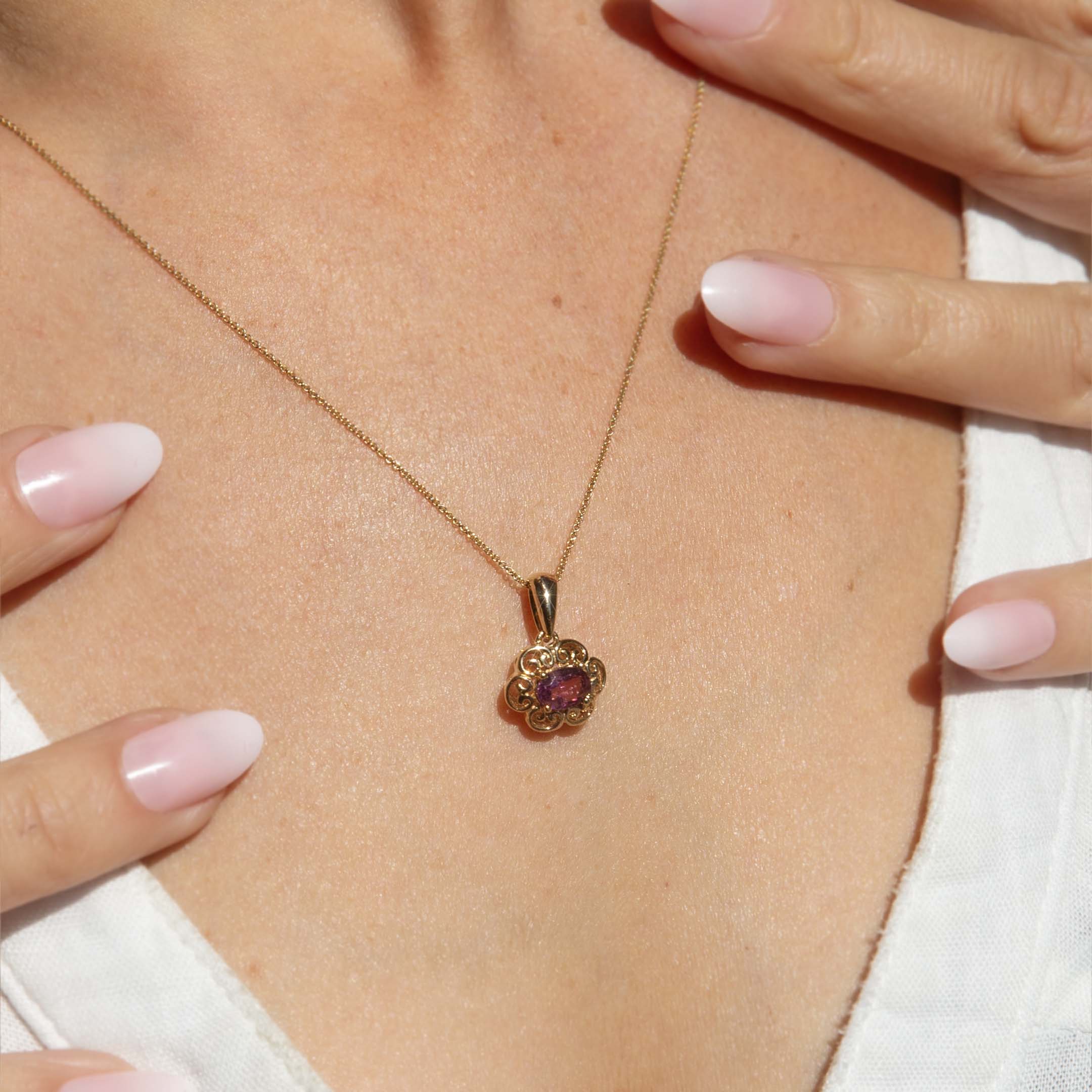 Mina Contemporary Pink Tourmaline Openwork Floral Pendant 9ct Yellow Gold Pendants/Necklaces Imperial Jewellery 