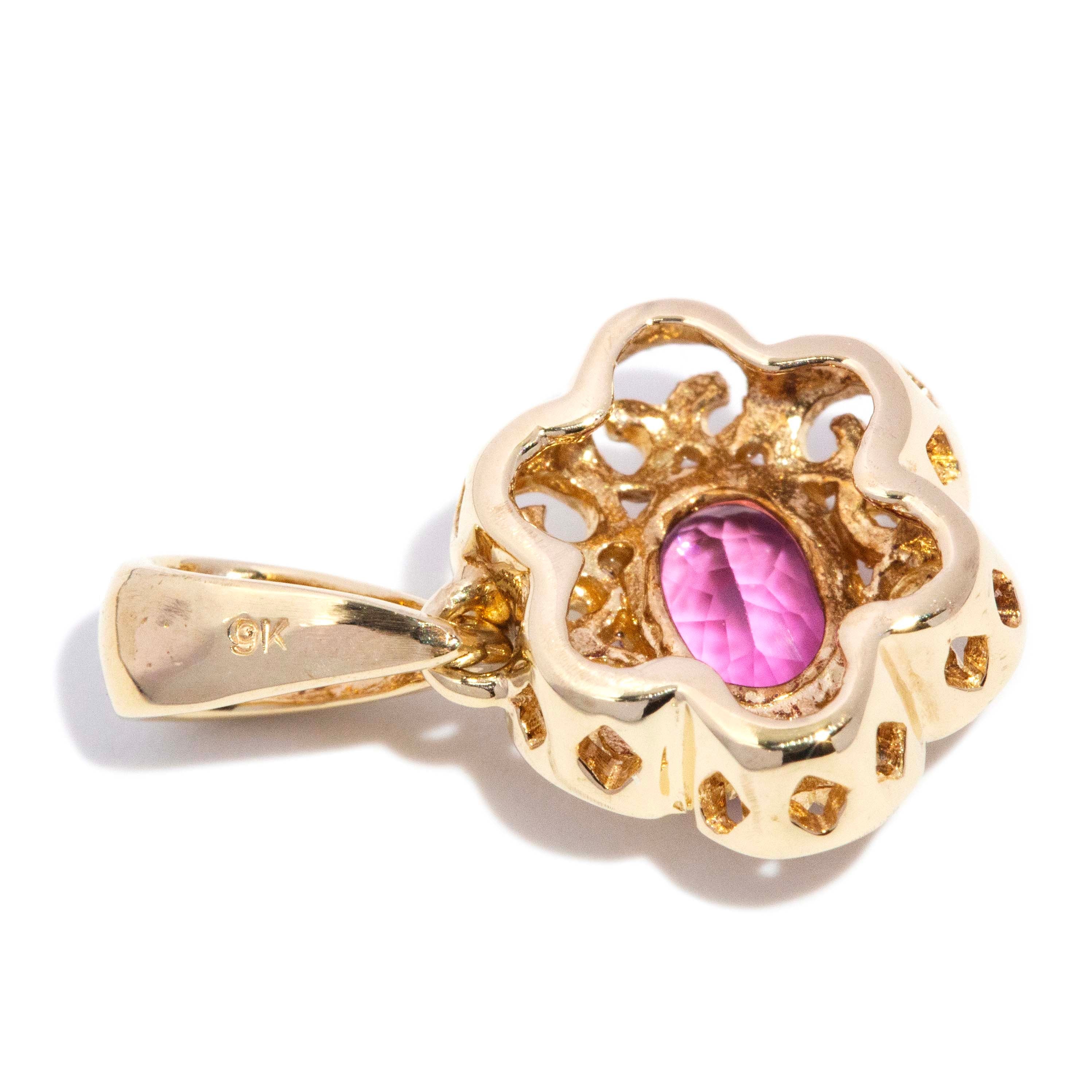 Mina Contemporary Pink Tourmaline Openwork Floral Pendant 9ct Yellow Gold Pendants/Necklaces Imperial Jewellery 