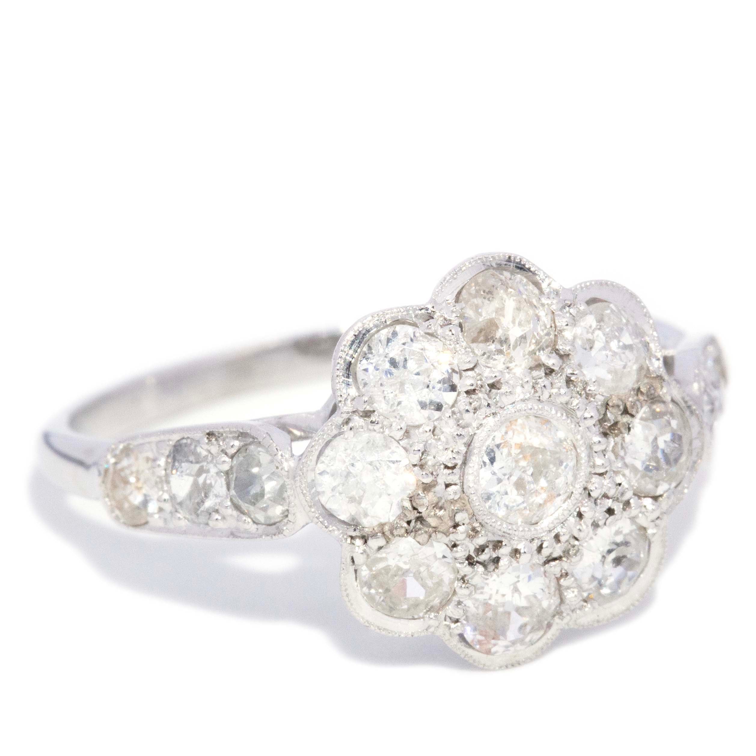 Mira Diamond Flower Cluster Ring 14K White Gold TDW 1.50ct Rings Imperial Jewellery 