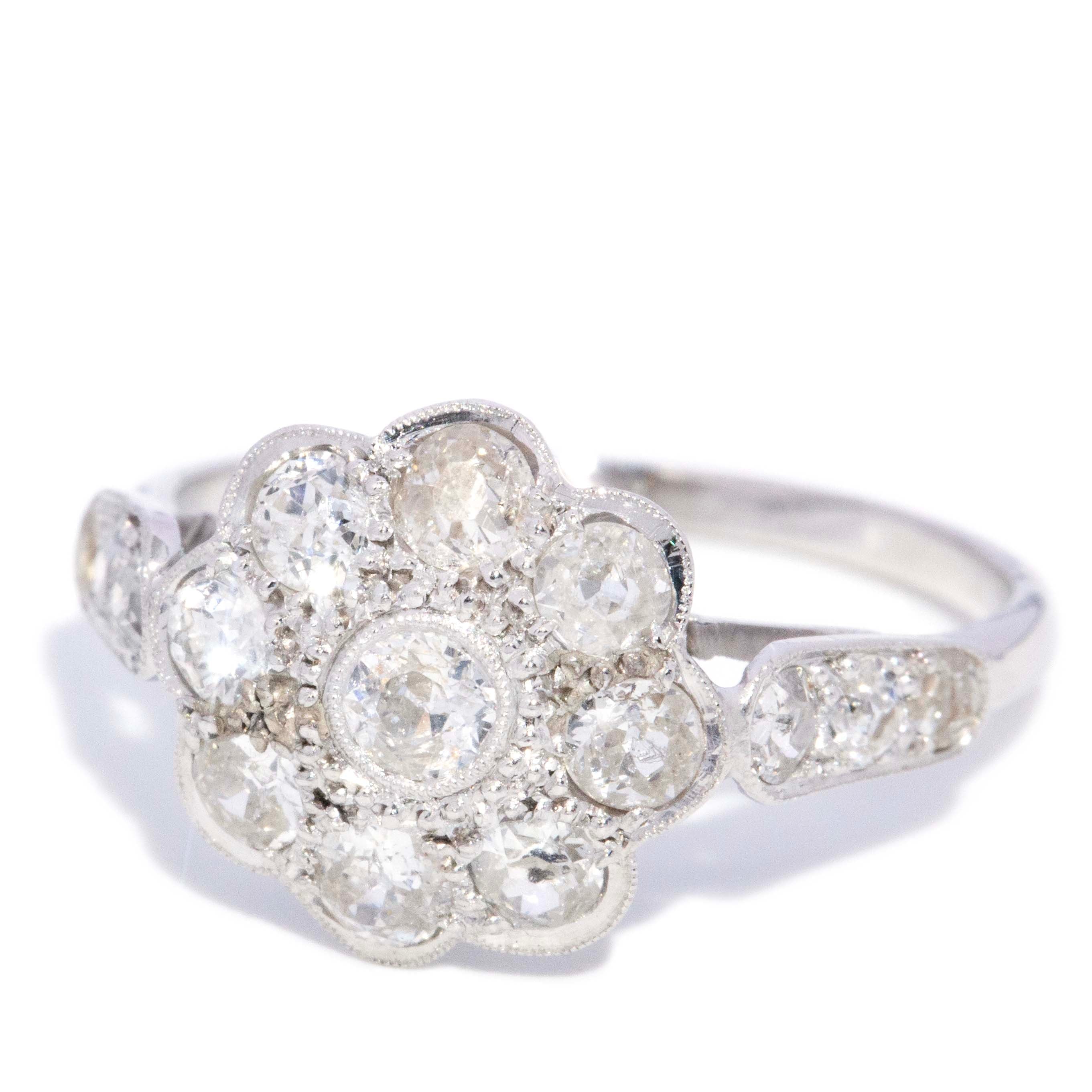 Mira Diamond Flower Cluster Ring 14K White Gold TDW 1.50ct Rings Imperial Jewellery 