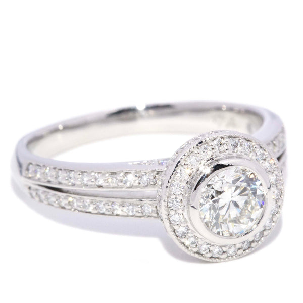 Mya Rubover 0.65ct Diamond Platinum Split Shank Halo Ring Rings Anthology Jewellers 