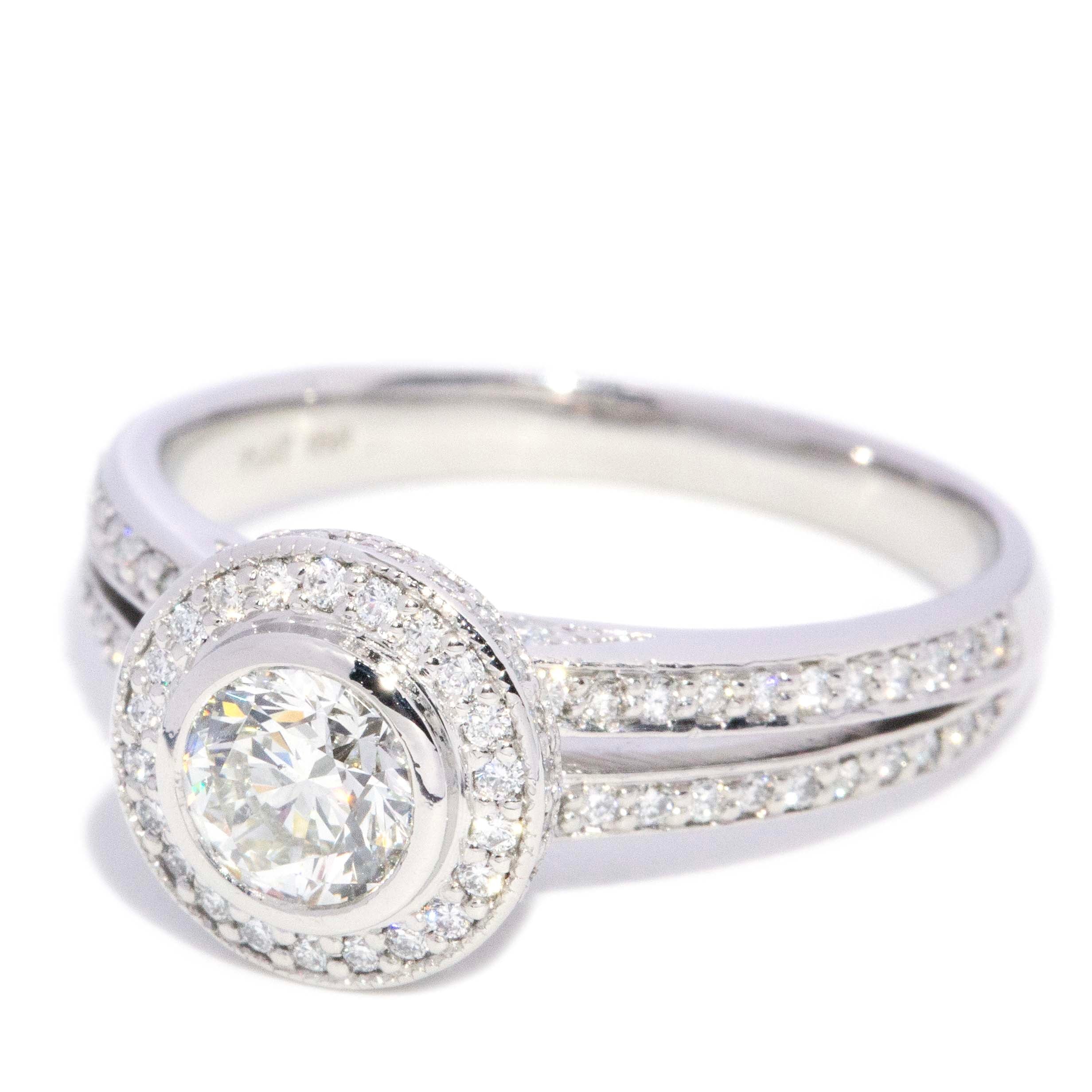 Mya Rubover 0.65ct Diamond Platinum Split Shank Halo Ring Rings Anthology Jewellers 