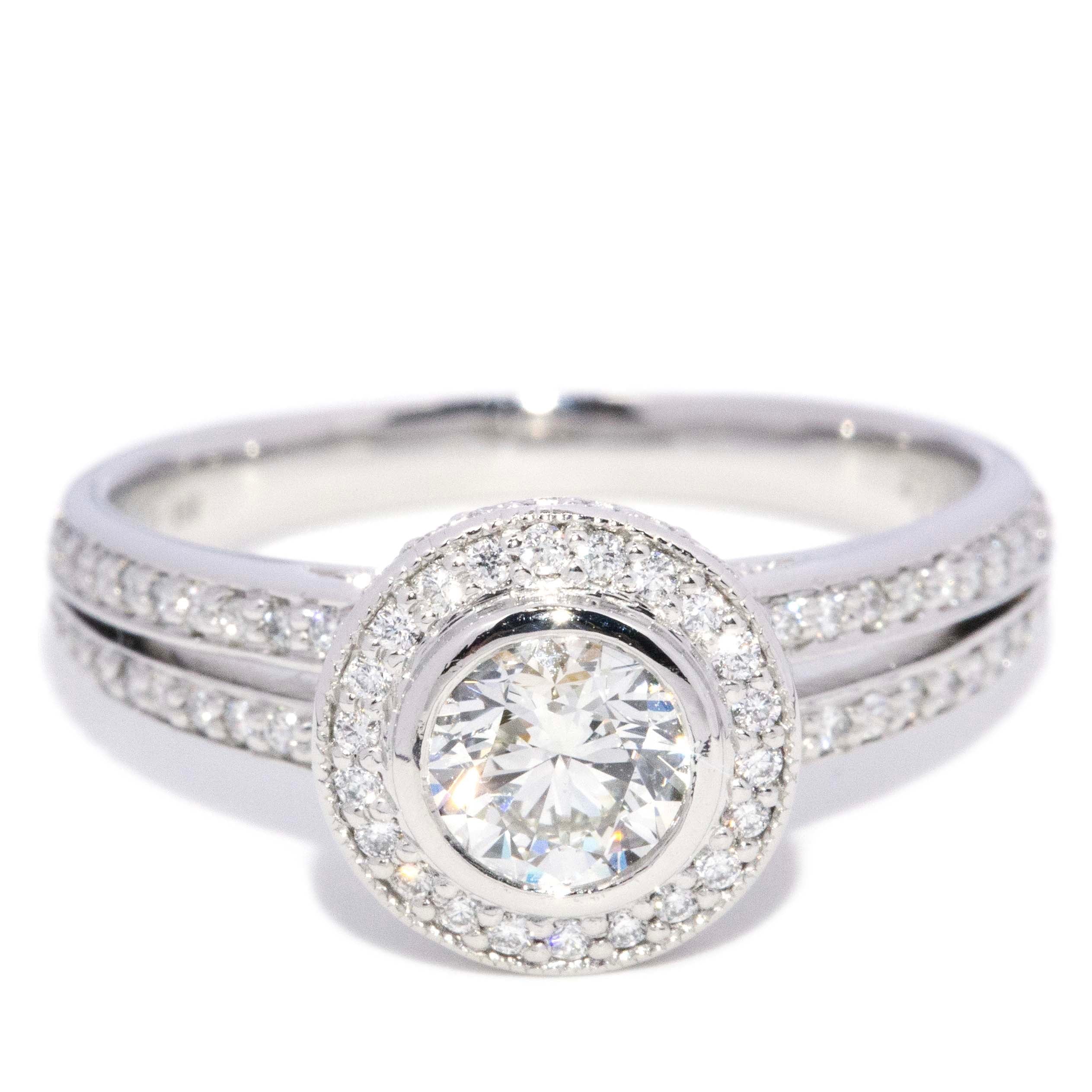 Mya Rubover 0.65ct Diamond Platinum Split Shank Halo Ring Rings Anthology Jewellers 