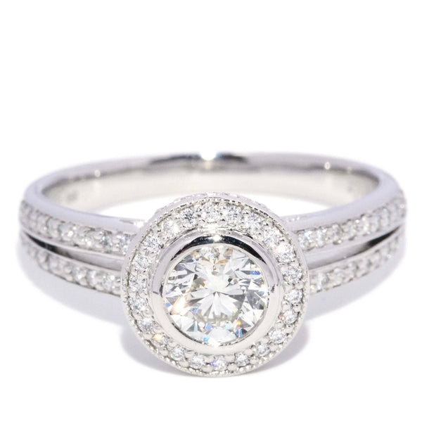 Mya Rubover 0.65ct Diamond Platinum Split Shank Halo Ring Rings Anthology Jewellers 