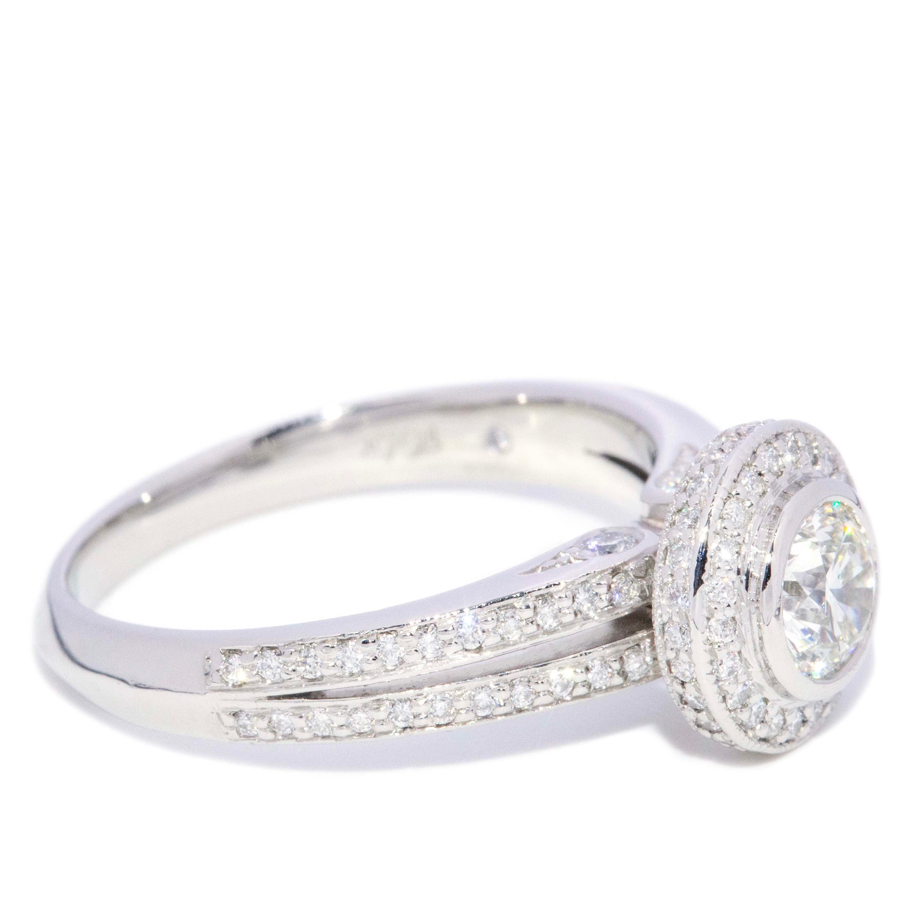 Mya Rubover 0.65ct Diamond Platinum Split Shank Halo Ring Rings Anthology Jewellers 