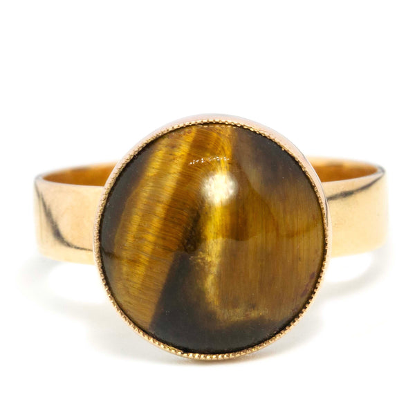 Naala 1960s Tigers Eye Cabochon Ring 18ct Gold Rings Imperial Jewellery 