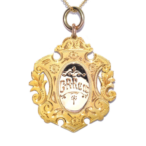Nelson Antique 1920s Medallion Award Pendant 10K Yellow Gold