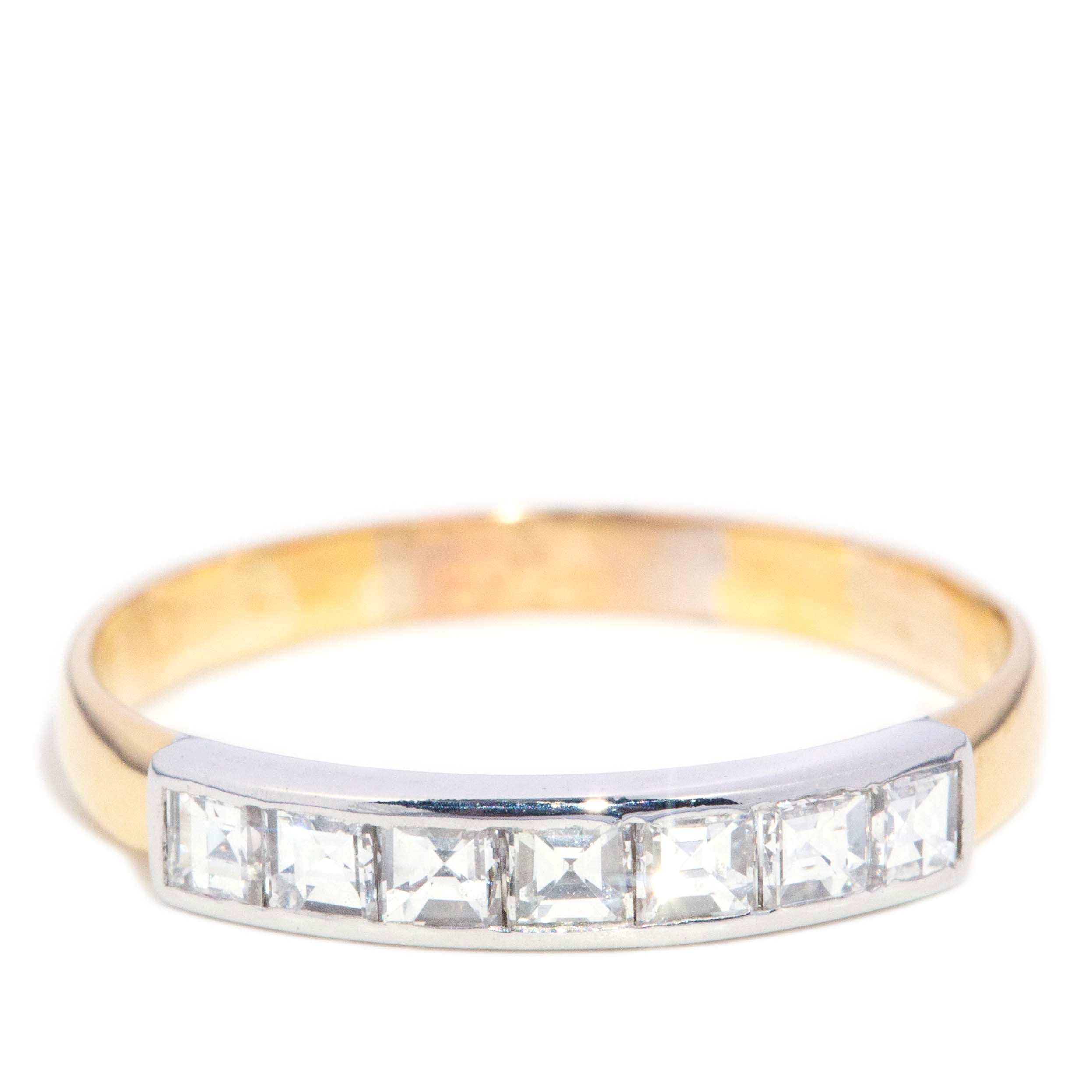 Nera Vintage Carre Cut Diamond Half Eternity Ring 14ct Two Tone Gold Rings Imperial Jewellery 
