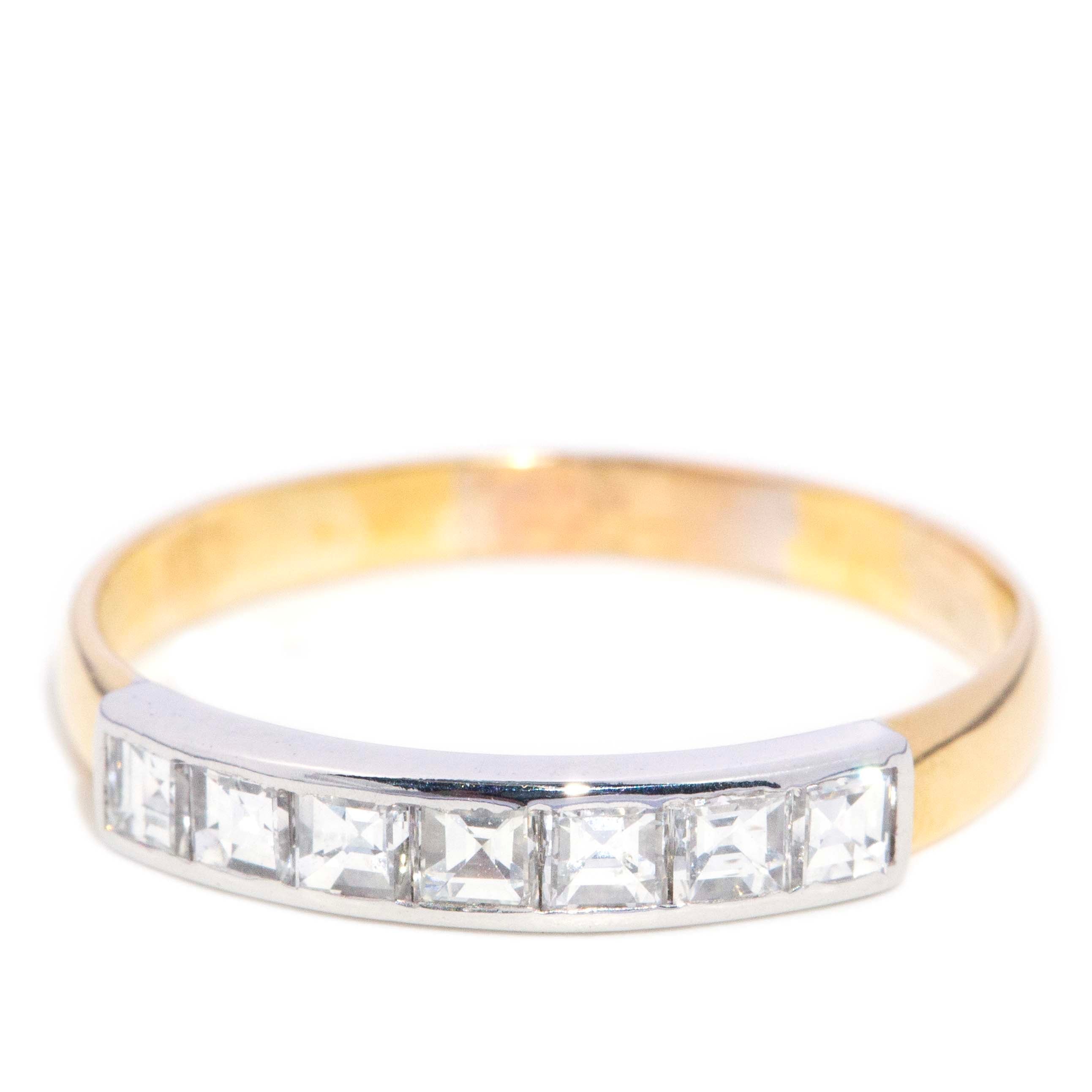 Nera Vintage Carre Cut Diamond Half Eternity Ring 14ct Two Tone Gold Rings Imperial Jewellery 