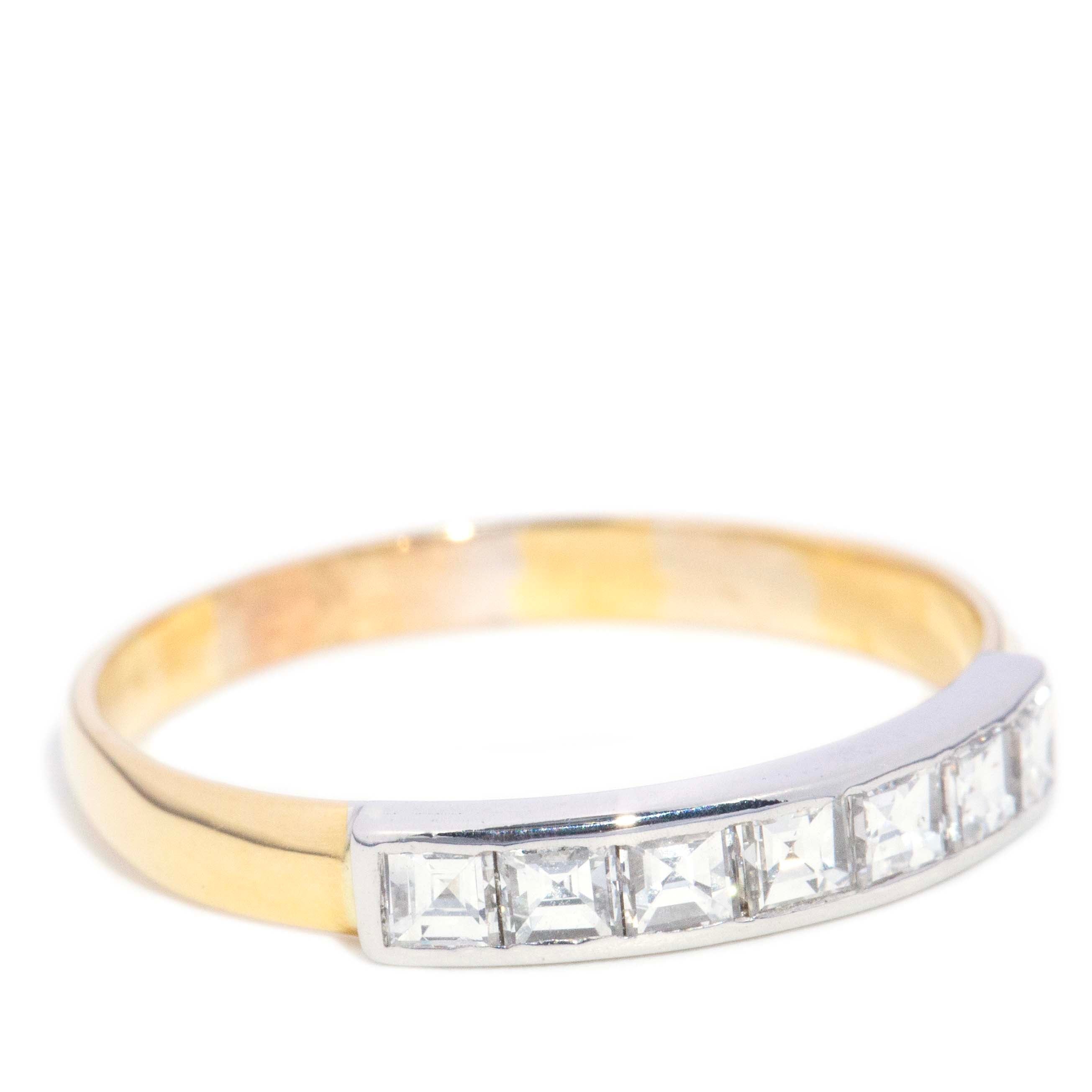 Nera Vintage Carre Cut Diamond Half Eternity Ring 14ct Two Tone Gold Rings Imperial Jewellery 