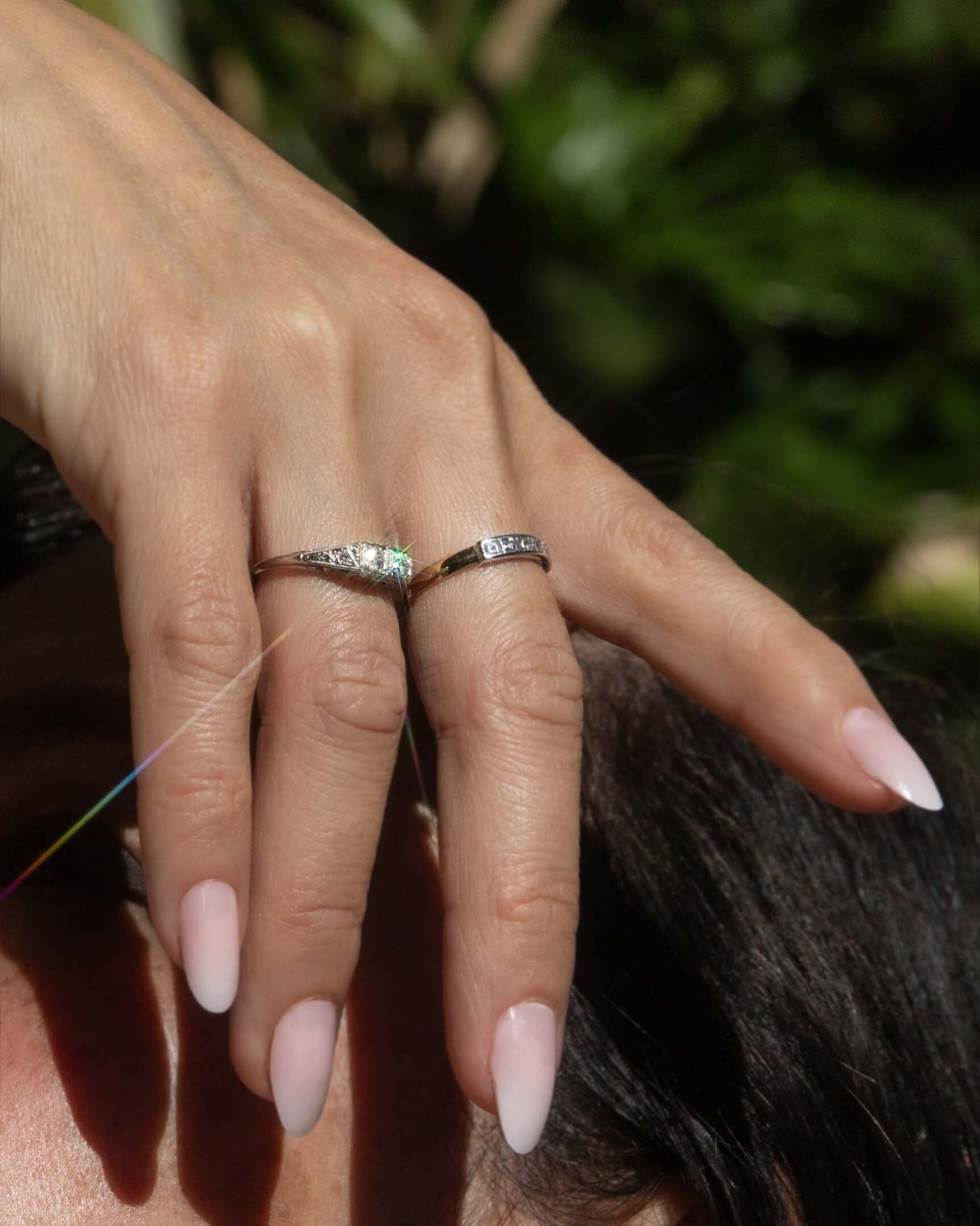 Nera Vintage Carre Cut Diamond Half Eternity Ring 14ct Two Tone Gold Rings Imperial Jewellery 