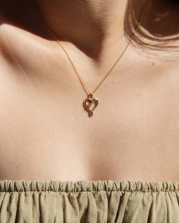 Vintage Circa 1990s Diamond Open Heart Pendant 9 Carat Gold