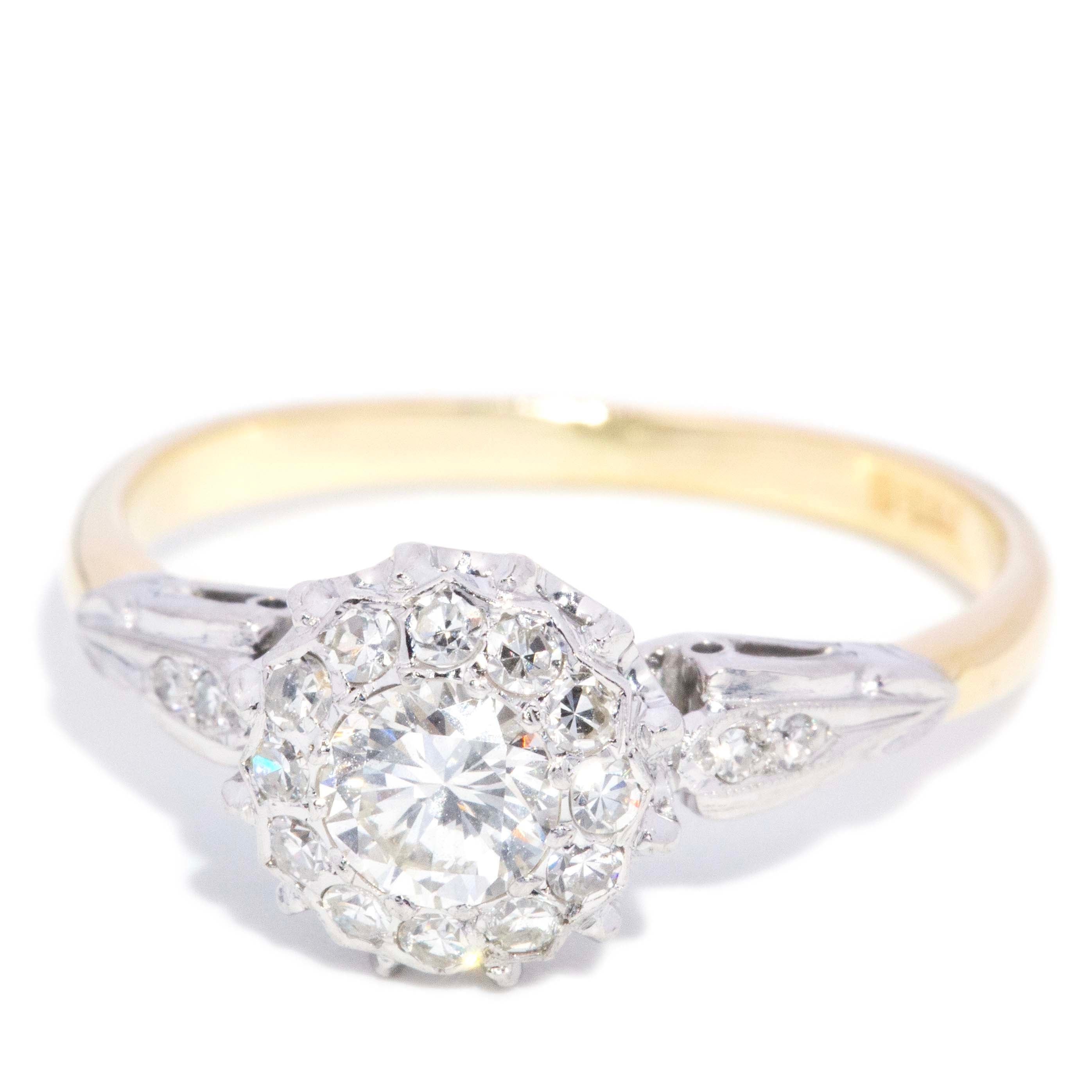 Nettie 1960s Diamond Cluster Ring 18K Two Tone Gold Rings Anthology Jewellers 