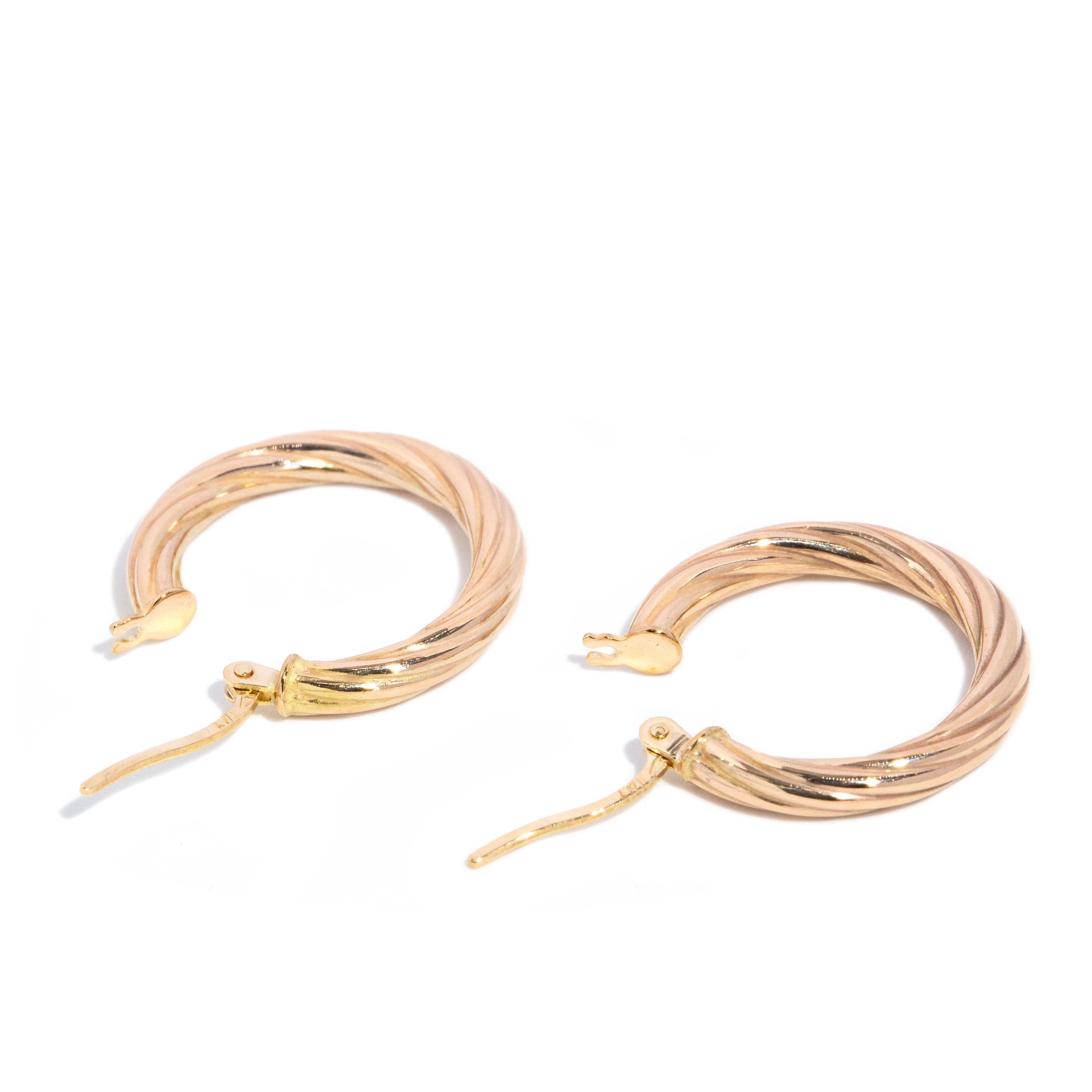 Neve Vintage Circa 1990s Twisted Texture Hoop Style Earrings 9ct Yellow Gold Earrings Imperial Jewellery 