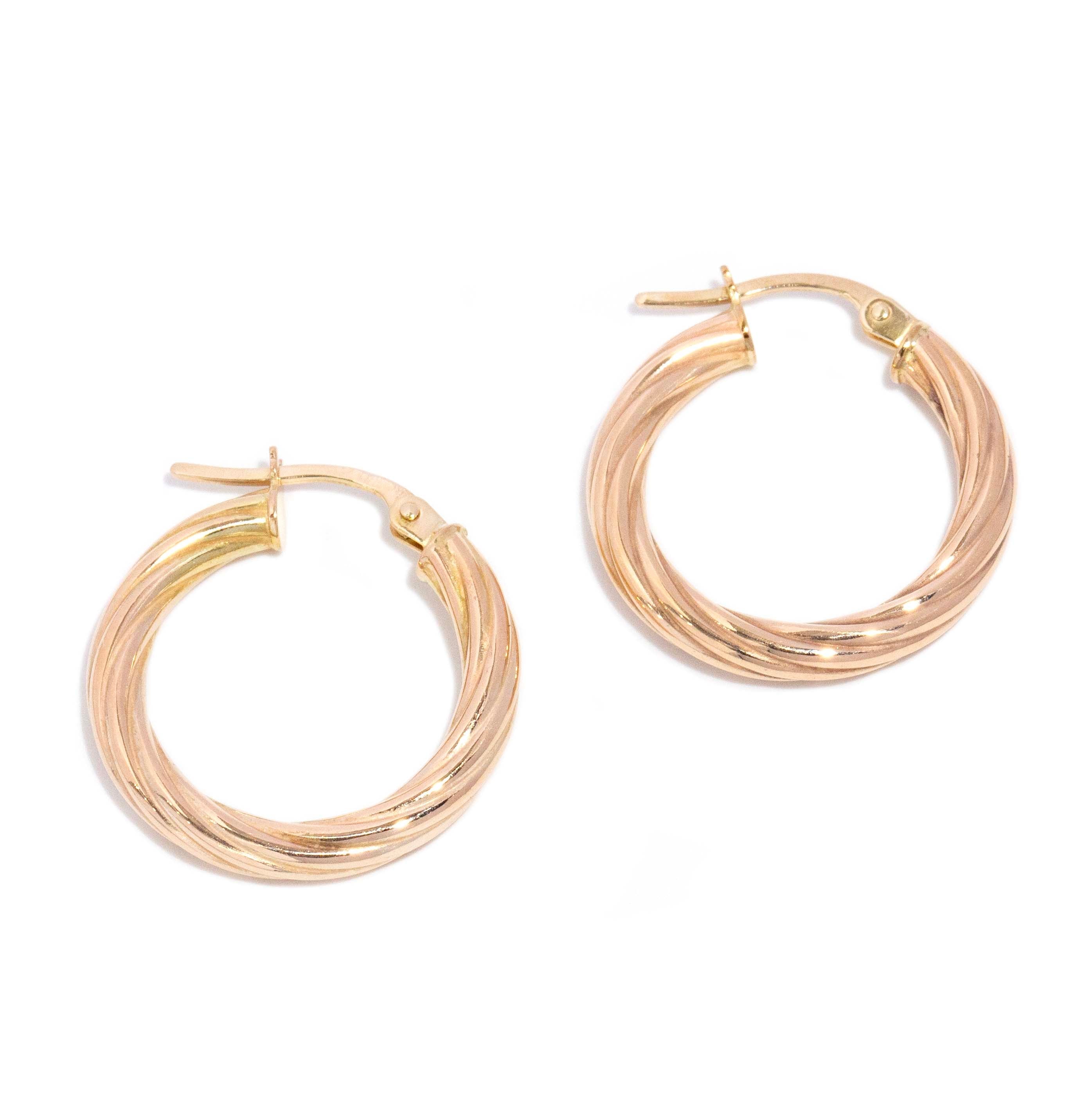 Neve Vintage Circa 1990s Twisted Texture Hoop Style Earrings 9ct Yellow Gold Earrings Imperial Jewellery 