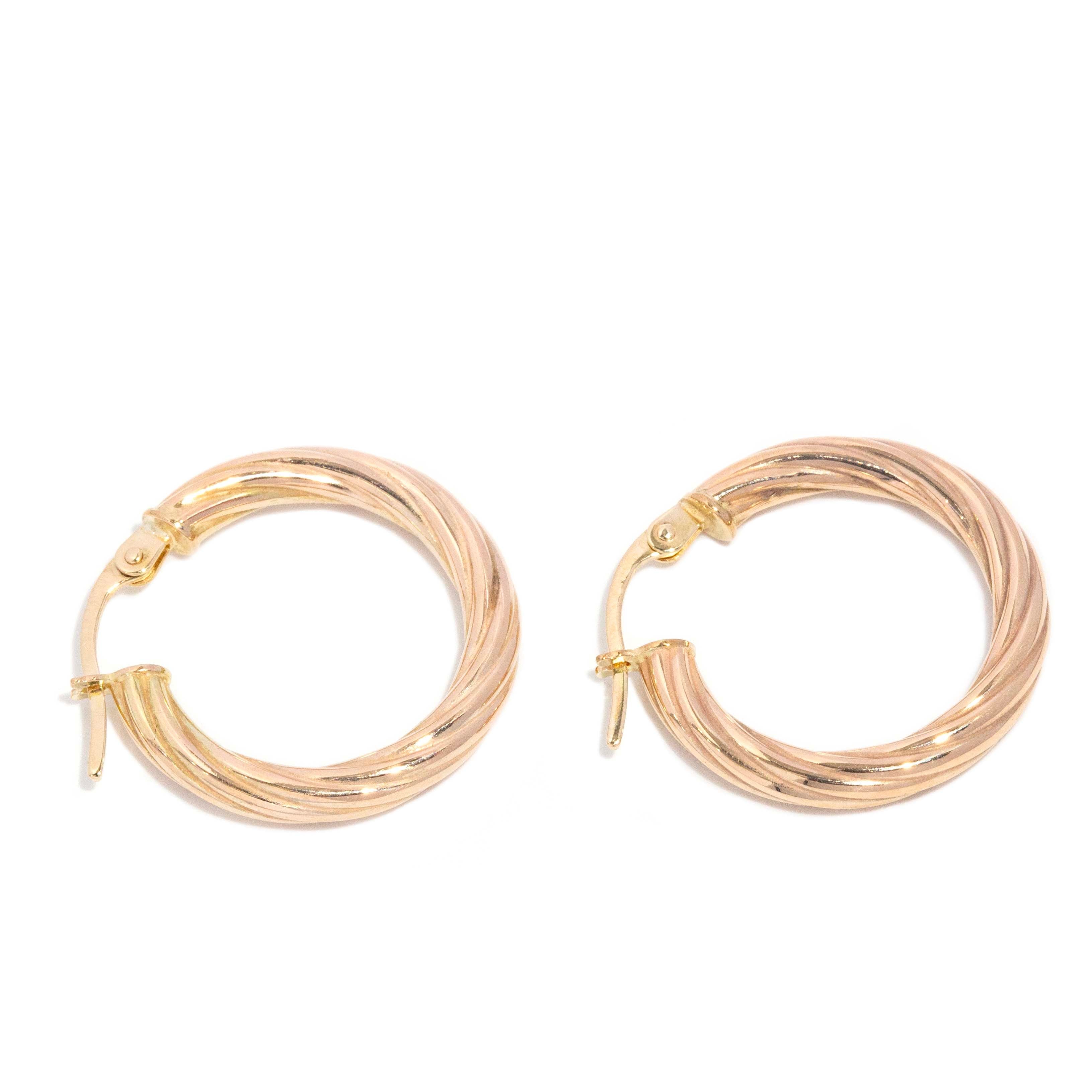 Neve Vintage Circa 1990s Twisted Texture Hoop Style Earrings 9ct Yellow Gold Earrings Imperial Jewellery 