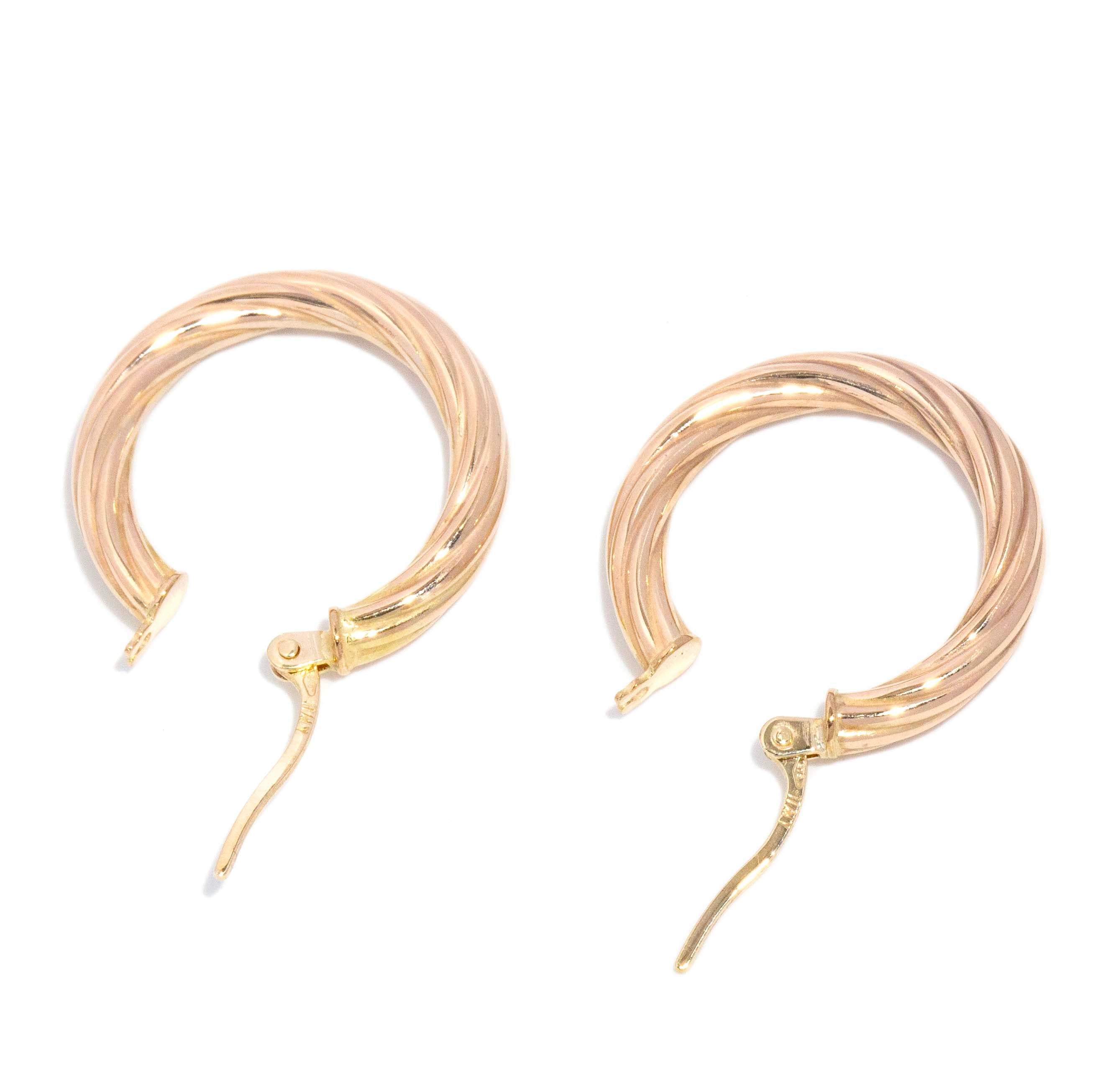 Neve Vintage Circa 1990s Twisted Texture Hoop Style Earrings 9ct Yellow Gold Earrings Imperial Jewellery 