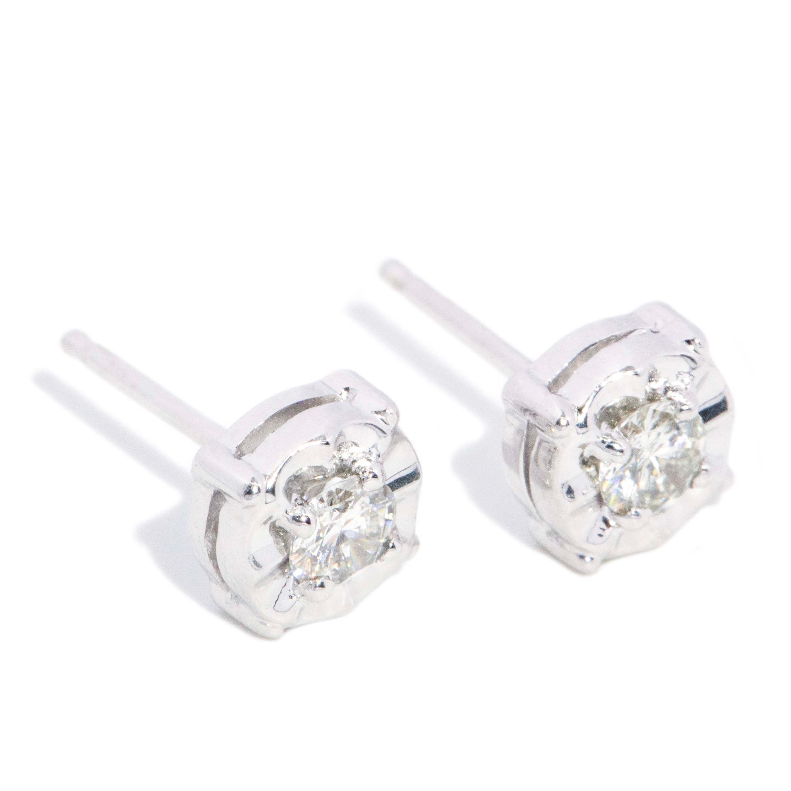 Nikki Solitaire Diamond Studs 14K White Gold