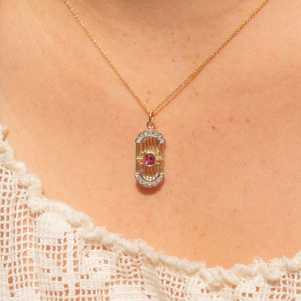 Novalee 1980s Rhodolite & Diamond Pendant 14ct Gold Pendants/Necklaces Imperial Jewellery 