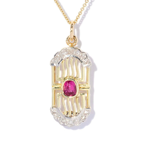 Novalee 1980s Rhodolite & Diamond Pendant 14K Two Tone Gold