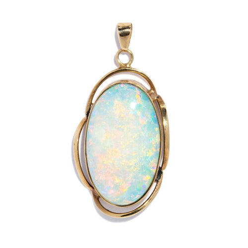 Ozias 1970s Solid Australian Opal Pendant 9K Yellow Gold