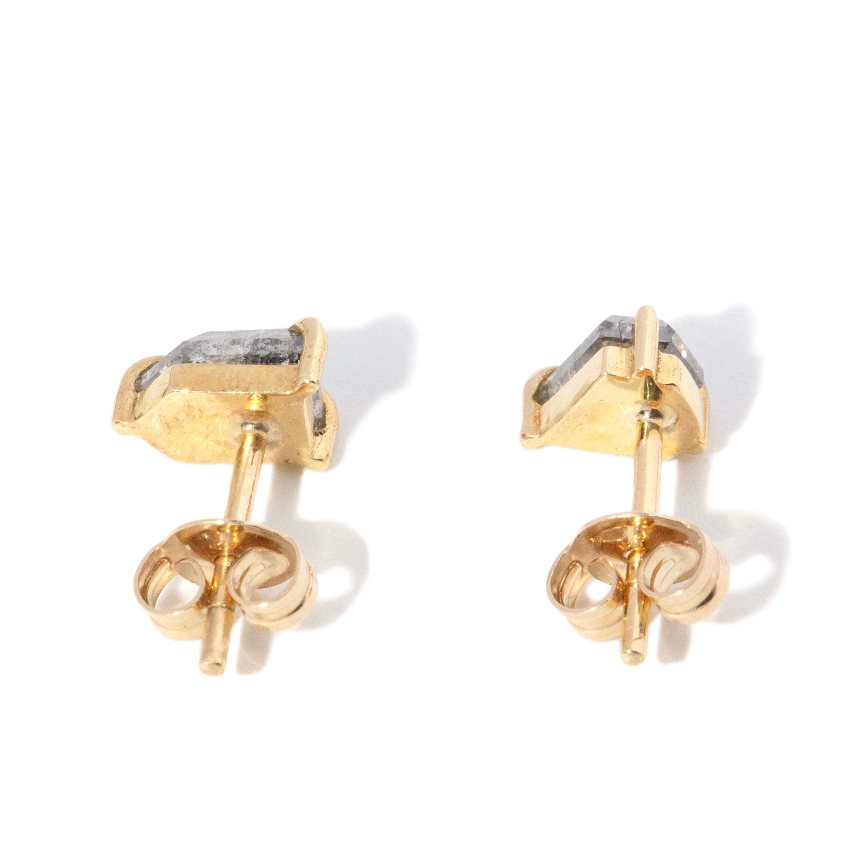 Petra Salt & Pepper Kite Cut Diamond Studs 9ct Gold Earrings Imperial Jewellery 